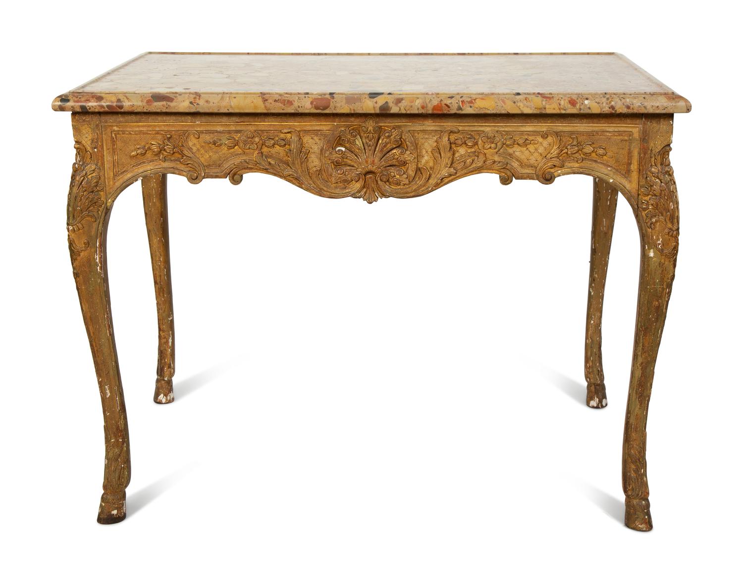 A Louis XV Giltwood Marble Top Side Table — CIRCA 1725