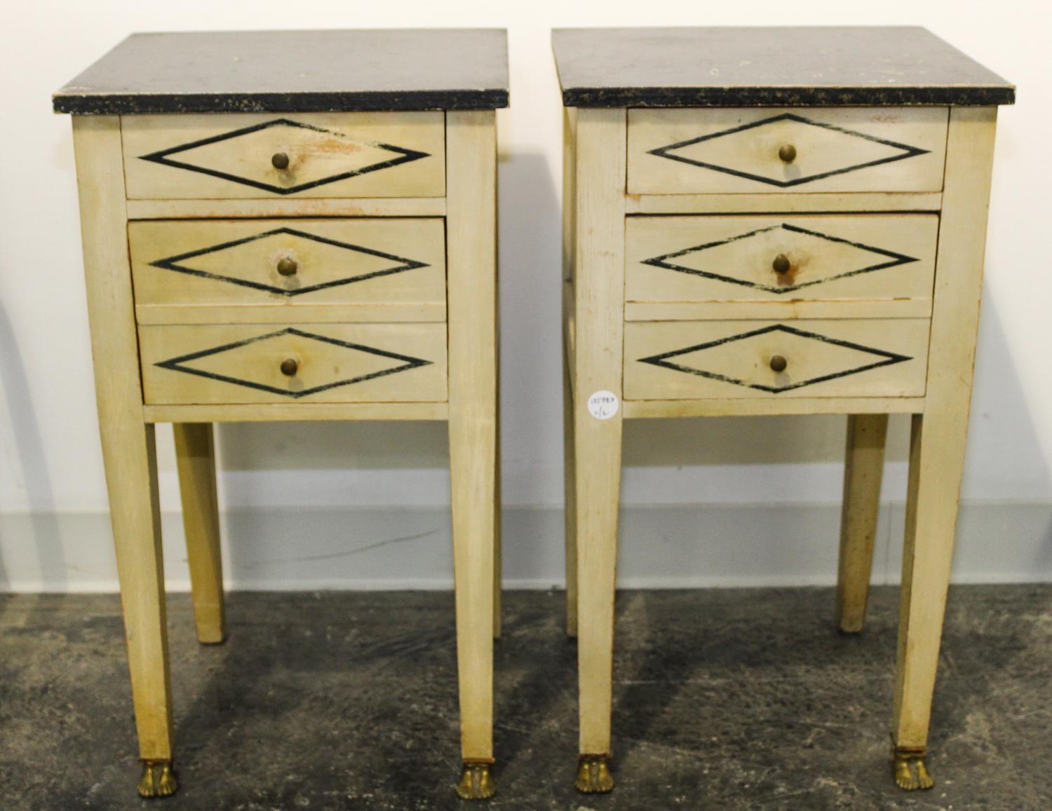 A Pair of Empire Style Painted Side Tables Height 23 3/4 x width 14 x depth 12 1/4 inches. — CIRCA 1920s
