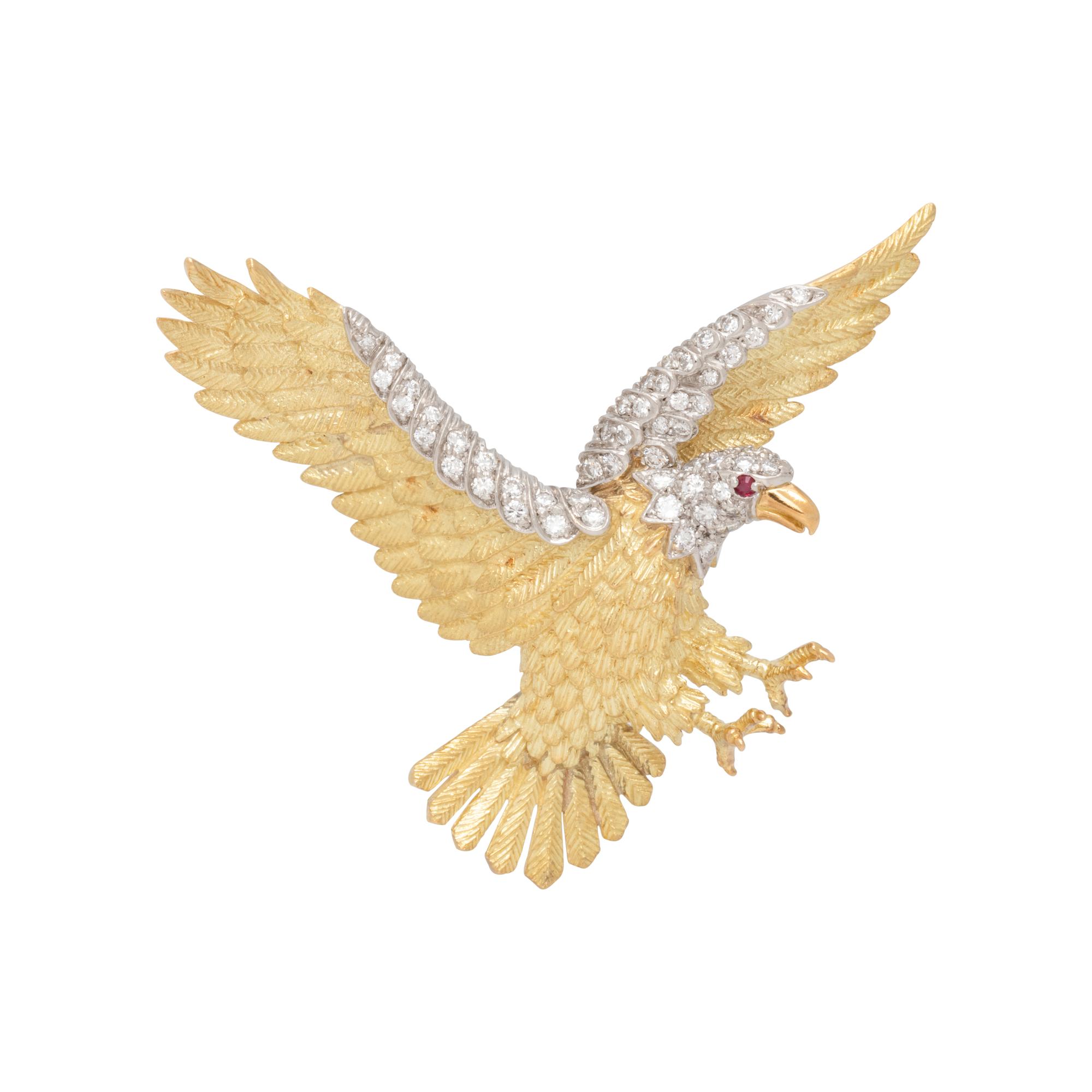 HERBERT ROSENTHAL, YELLOW GOLD AND DIAMOND LIMITED EDITION BICENTENNIAL BALD EAGLE PENDANT/BROOCH, CIRCA 1976