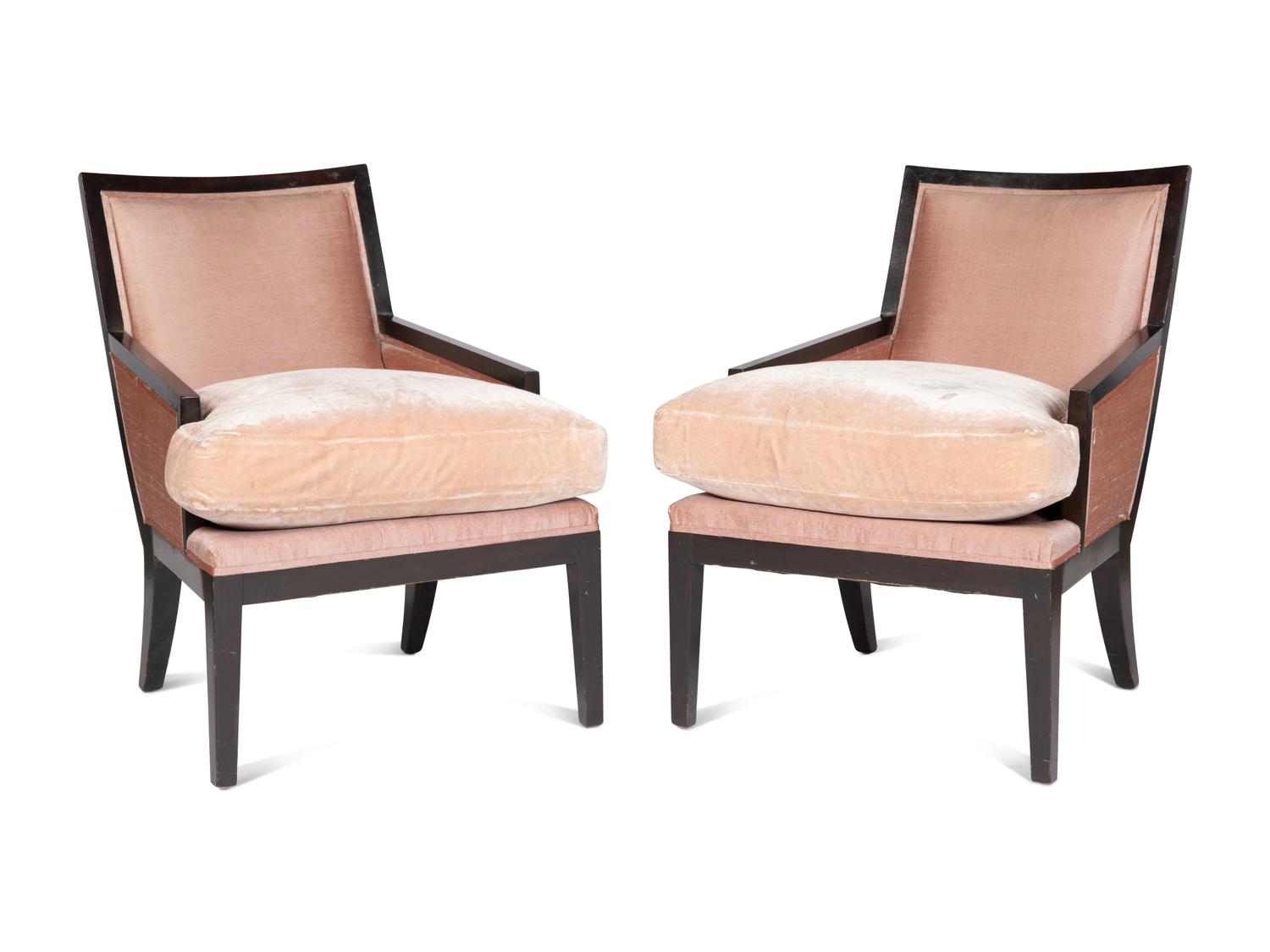 A Pair of Ebonised Bergères