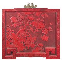 A Large Chinese Carved Cinnabar Lacquer Panel, 20th Century 近代 雕漆玉堂富貴圖挂屏