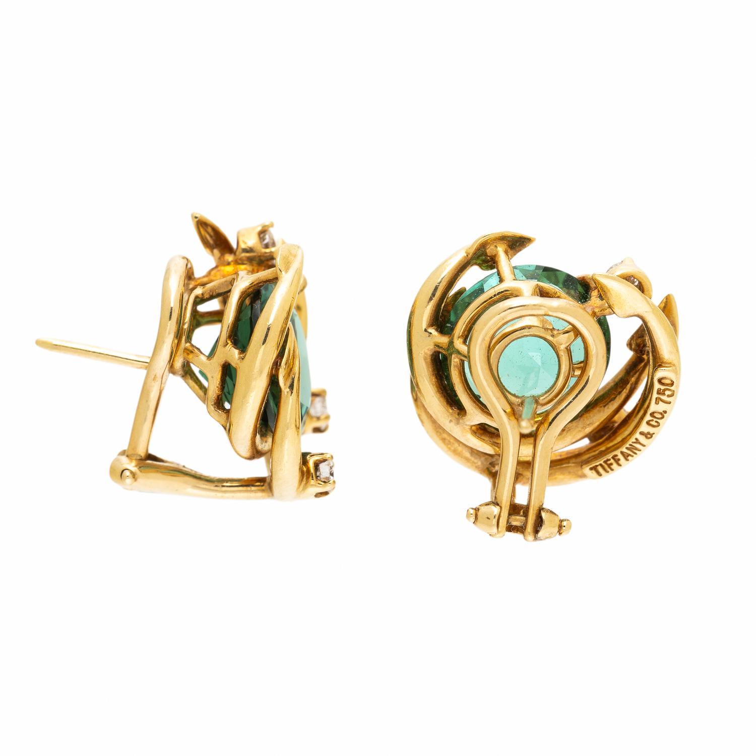 TIFFANY & CO., TOURMALINE, DIAMOND, AND YELLOW GOLD EARRINGS