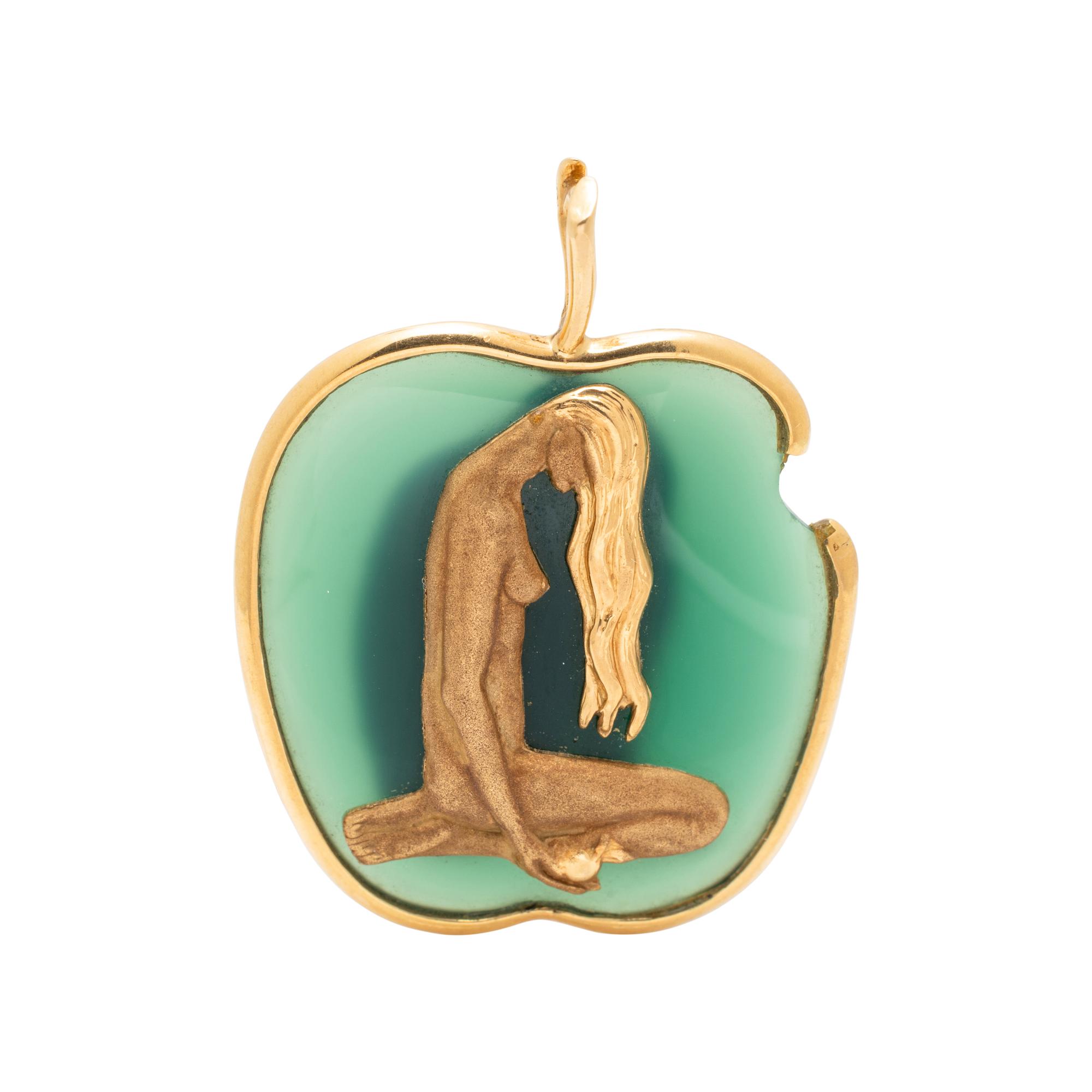 CARRERA Y CARRERA, GOLD AND GREEN CHALCEDONY ADAM AND EVE PENDANT