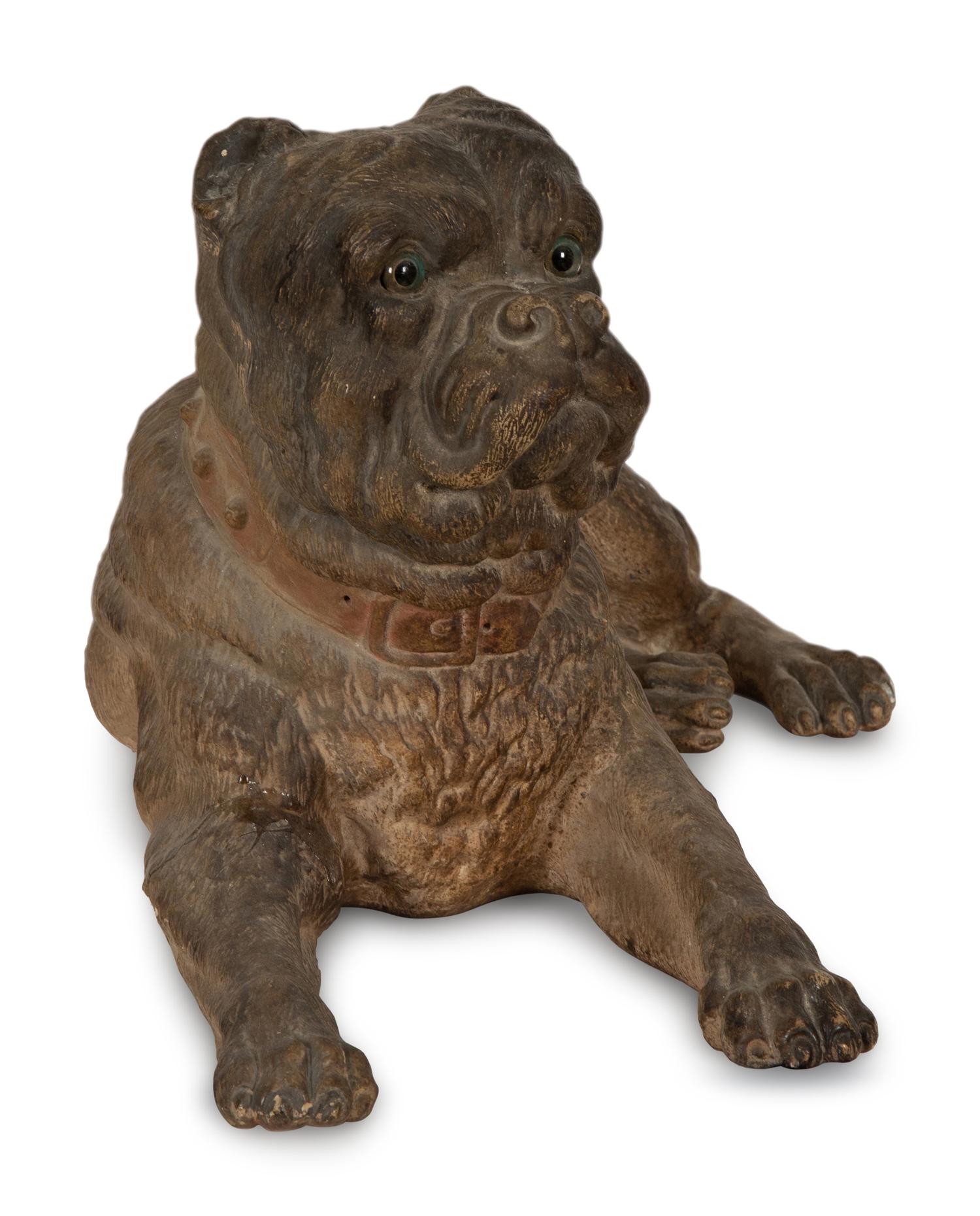 A Pair of English Painted Terracotta Pugs