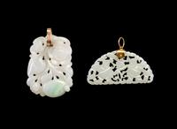 Two Chinese Reticulated Jade and Jadeite Pendants