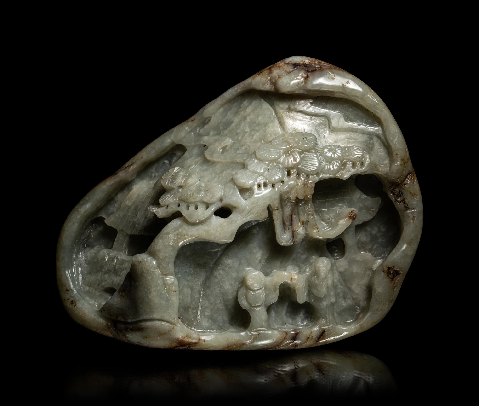 A Chinese Celadon Jade 'Landscape' Mountain