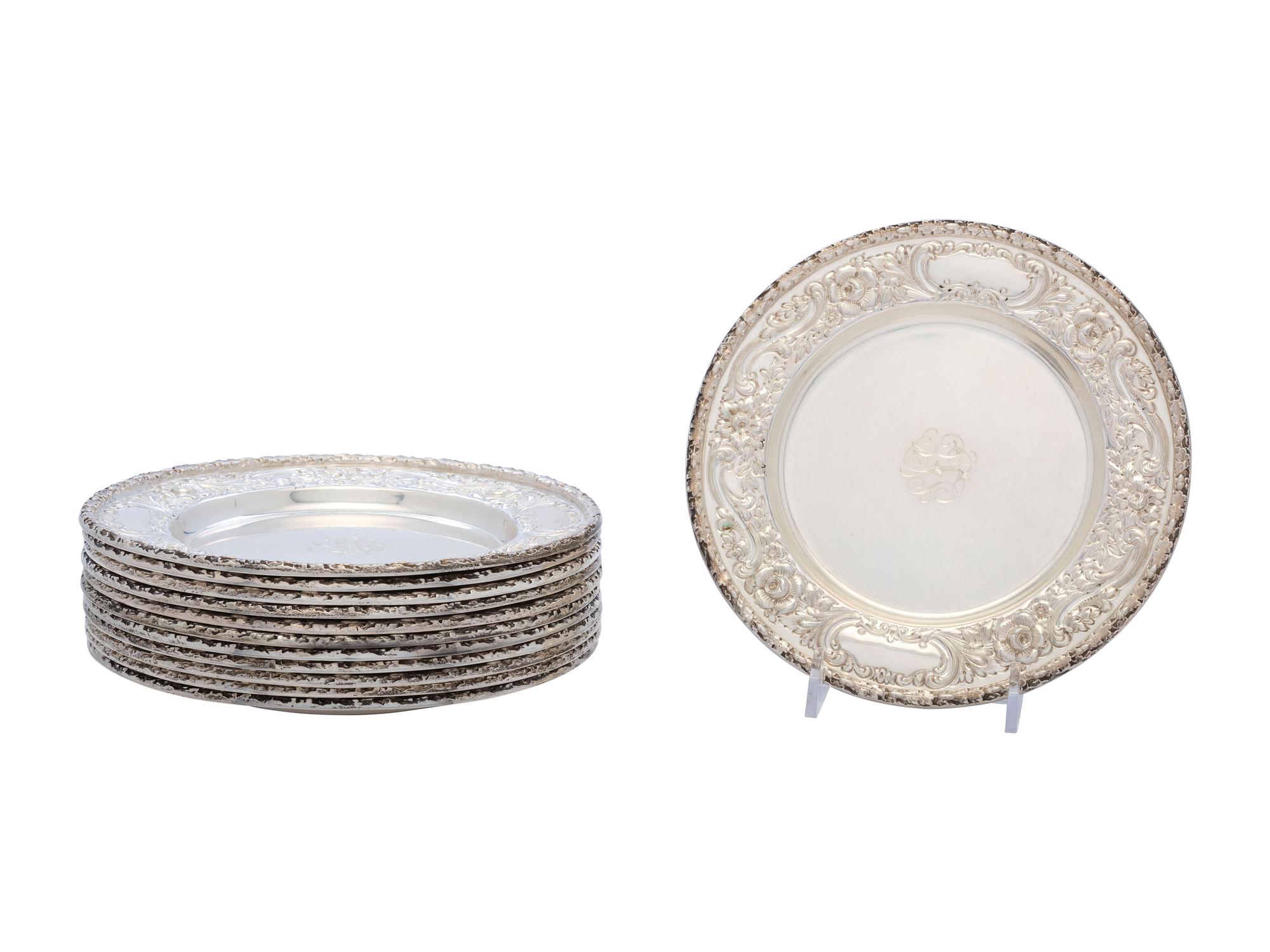 Twelve American Silver Bread Plates