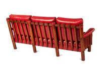 Spindle Sided Couch with leather and Chimayo Weavings, circa 1945