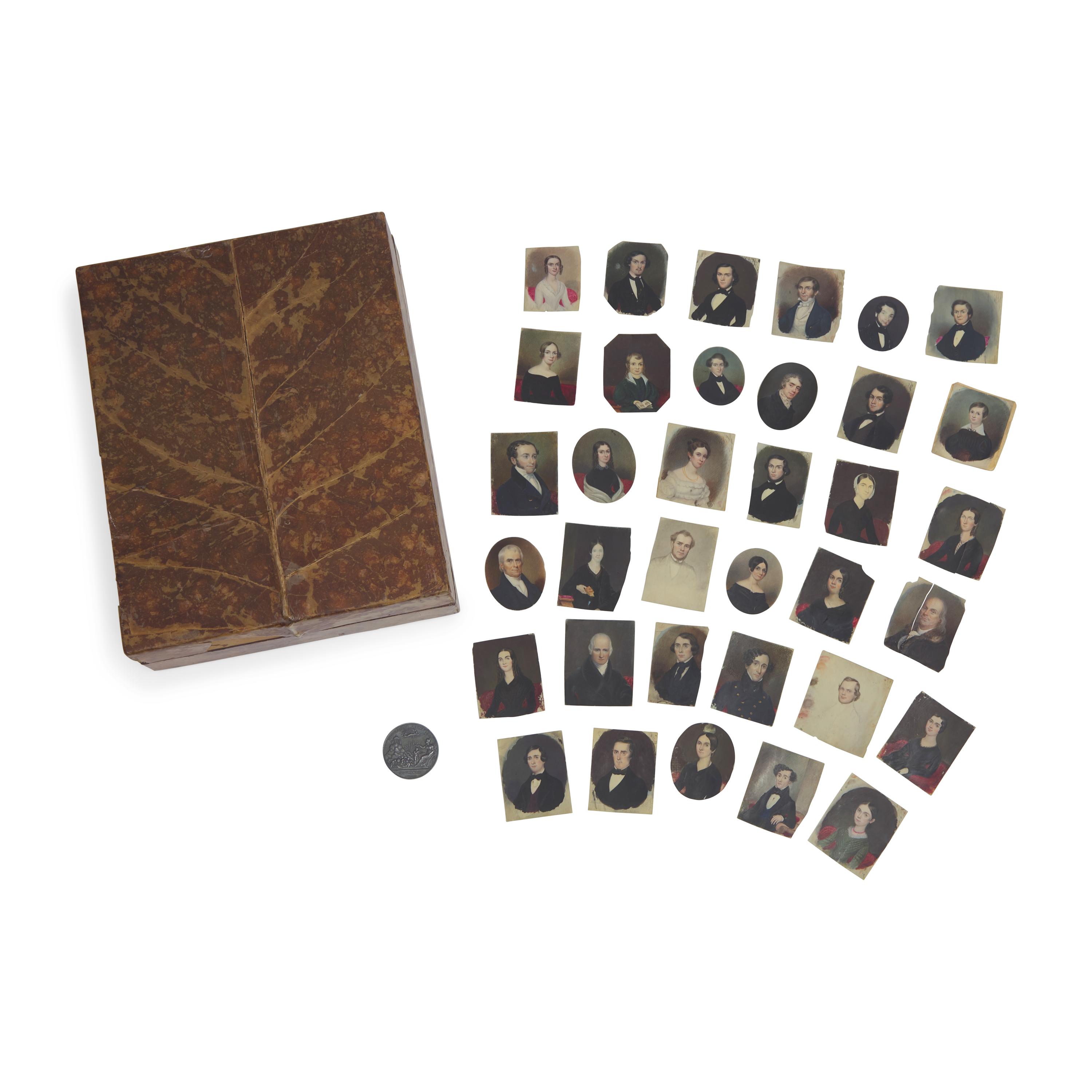 William H. Miller (active 1836-1860) — Rare Archive of Thirty-Five Portrait Miniatures Together with Silver Presentation Medallion, Circa 1840