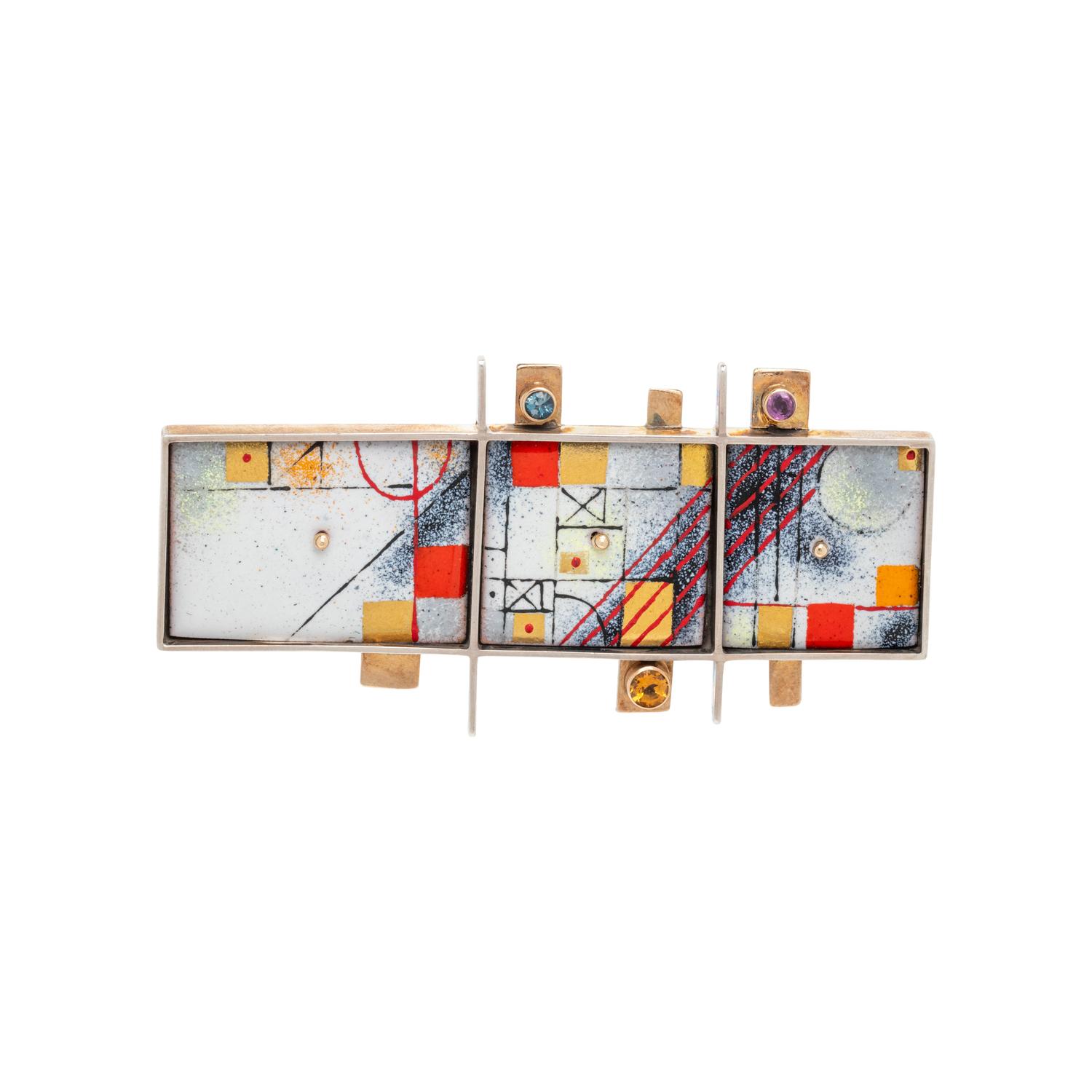 EARL PARDON, ENAMEL AND MULTIGEM BROOCH