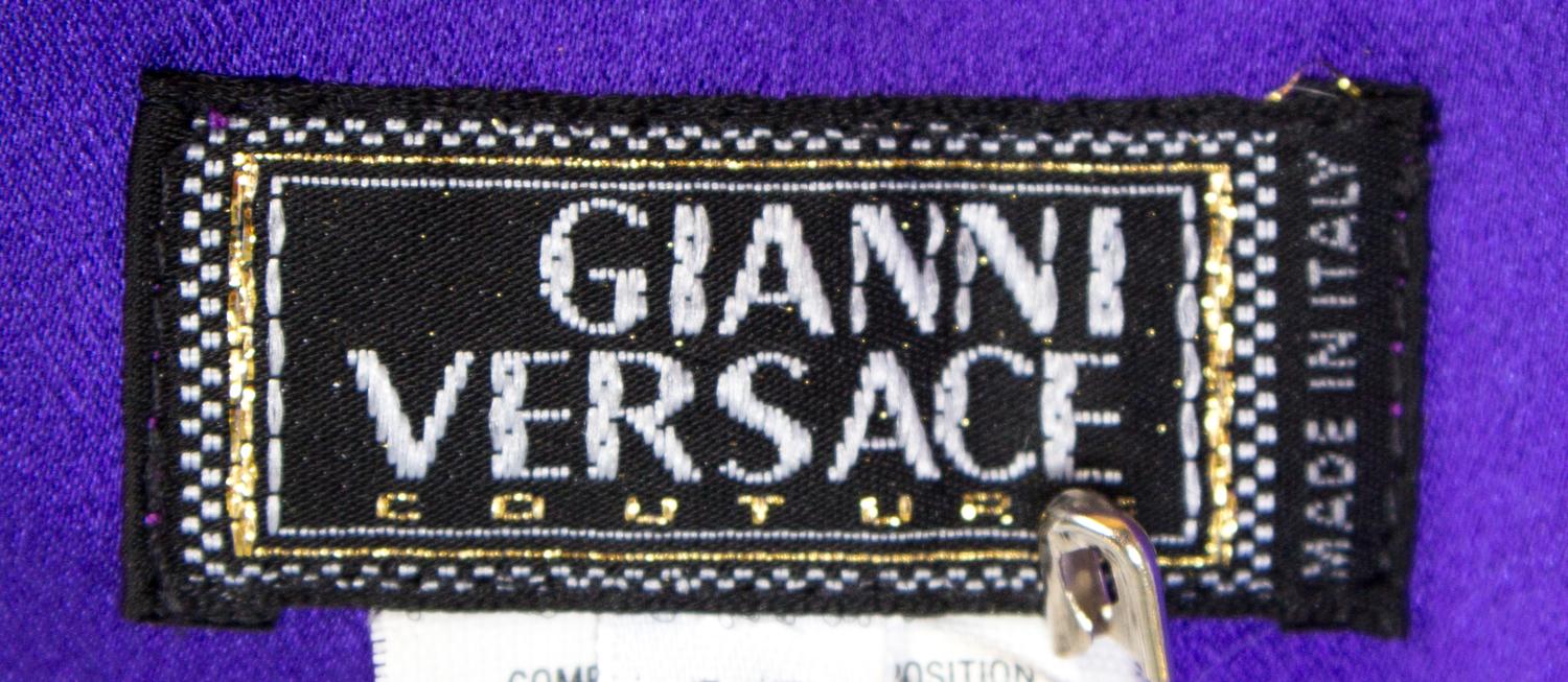 A Gianni Versace Purple and Yellow Lace Slip Dress, Size 42.
