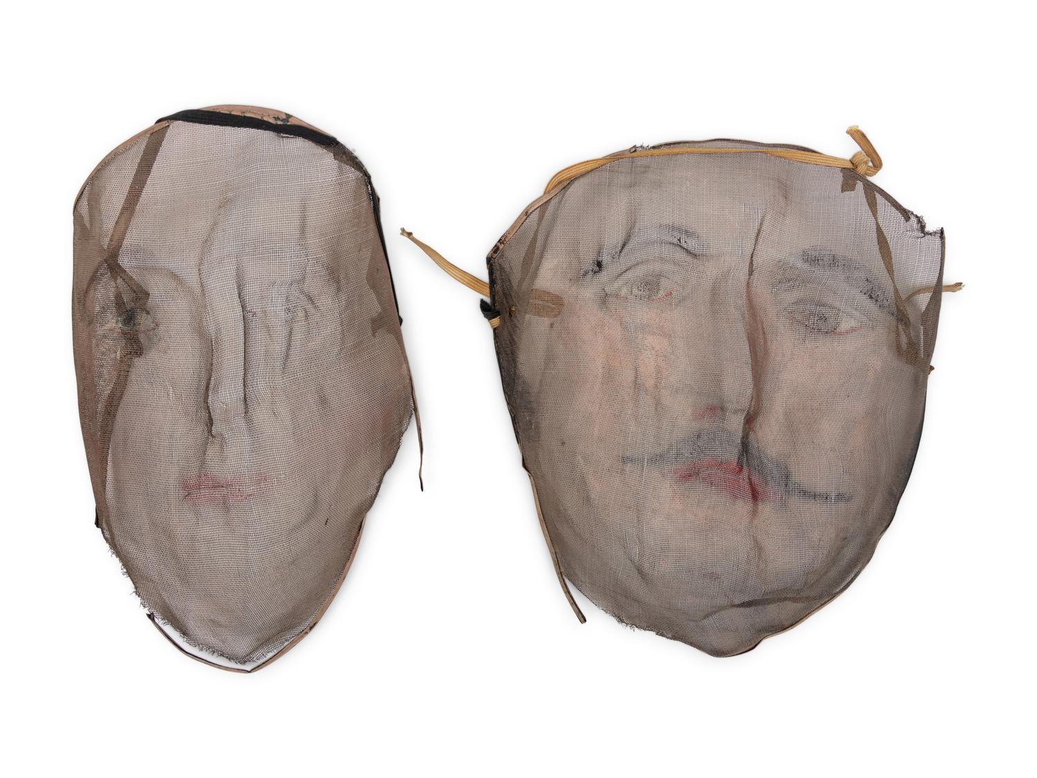 Two Painted Mesh Indian Theatre Masks
