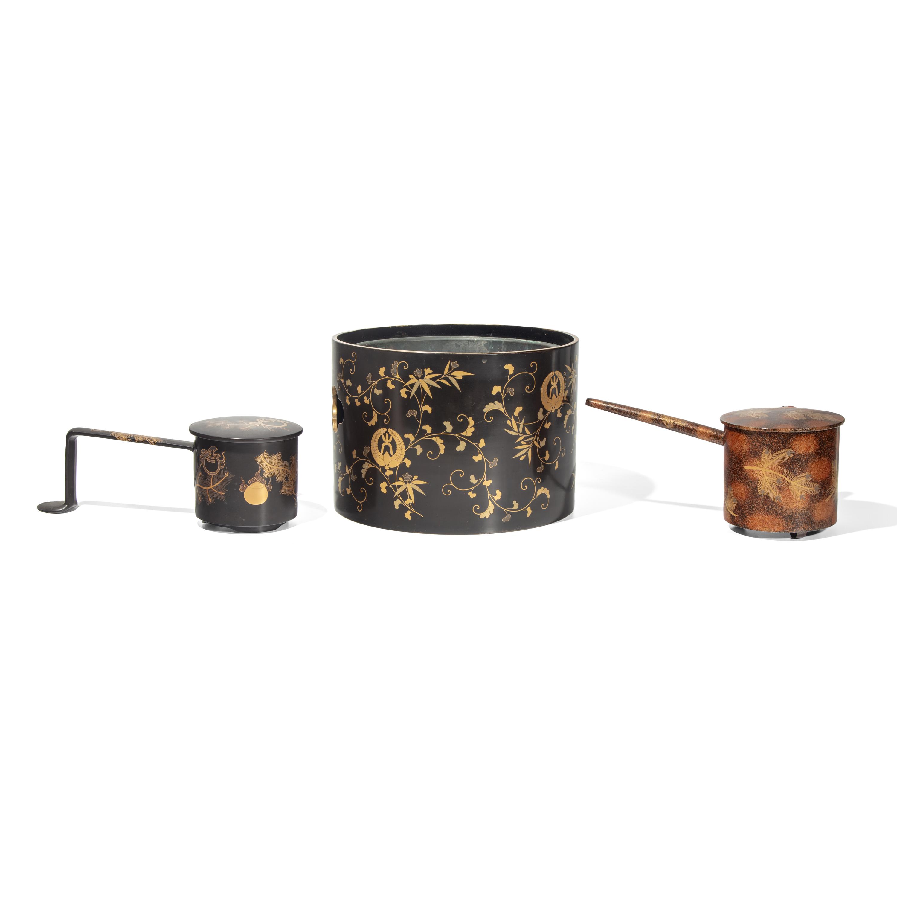 Three Japanese Gold and Black Lacquer Wares, 19th Century