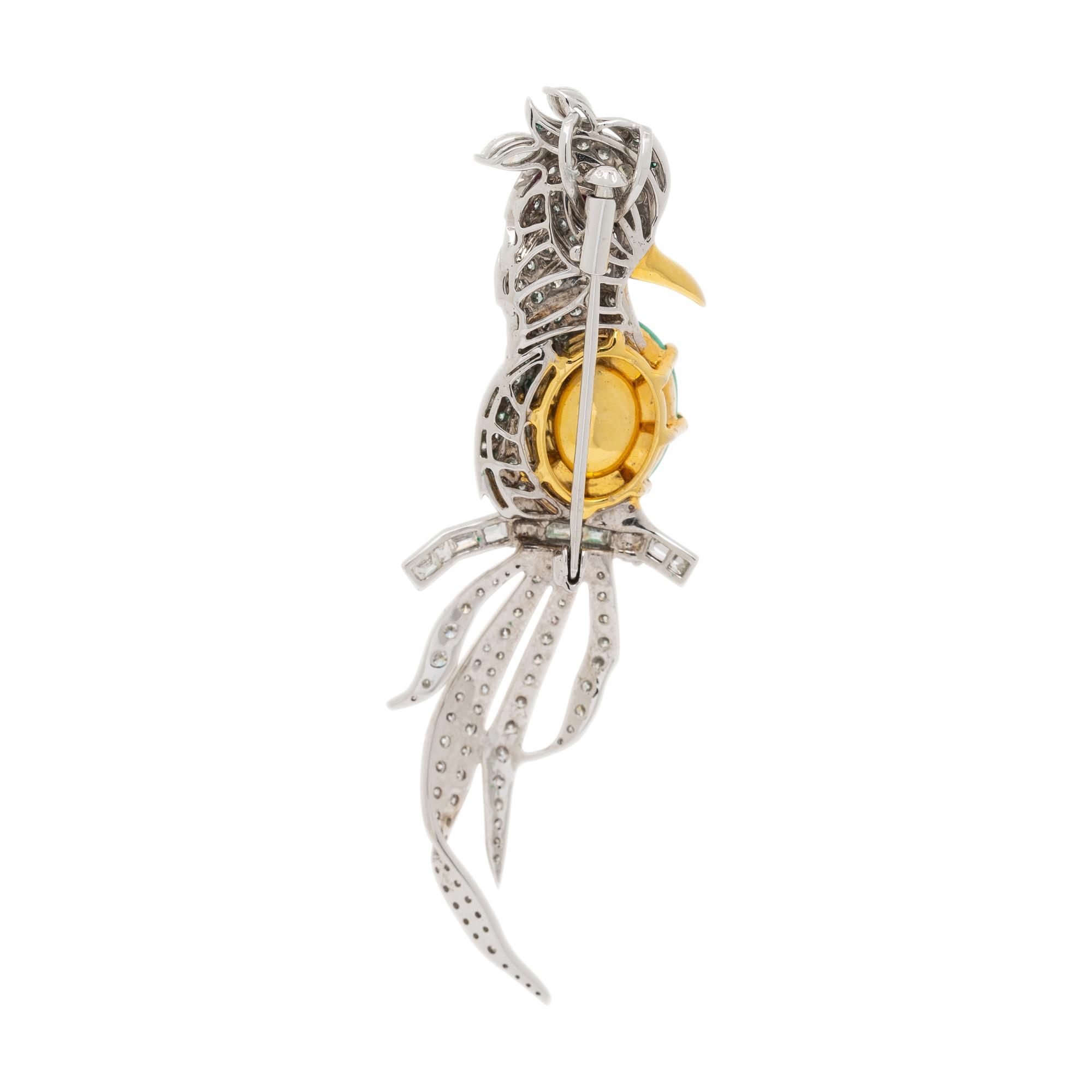 EMERALD, DIAMOND, AND RUBY BIRD BROOCH