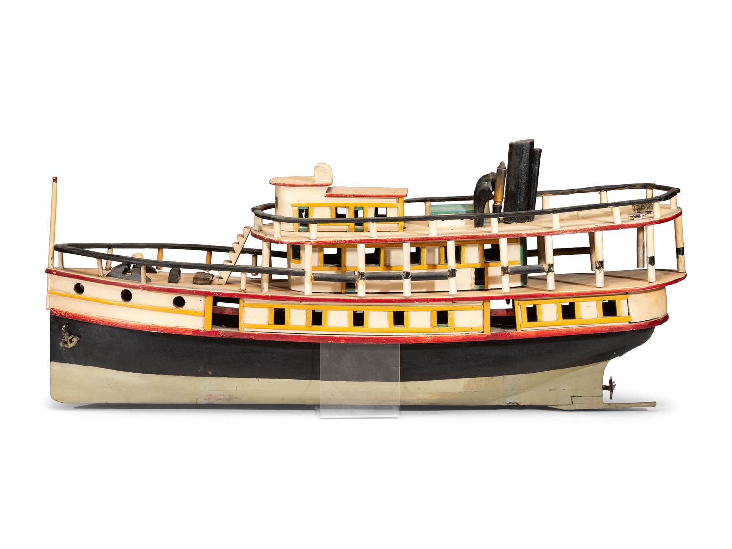 A Carved and Painted Wood Steamboat Model