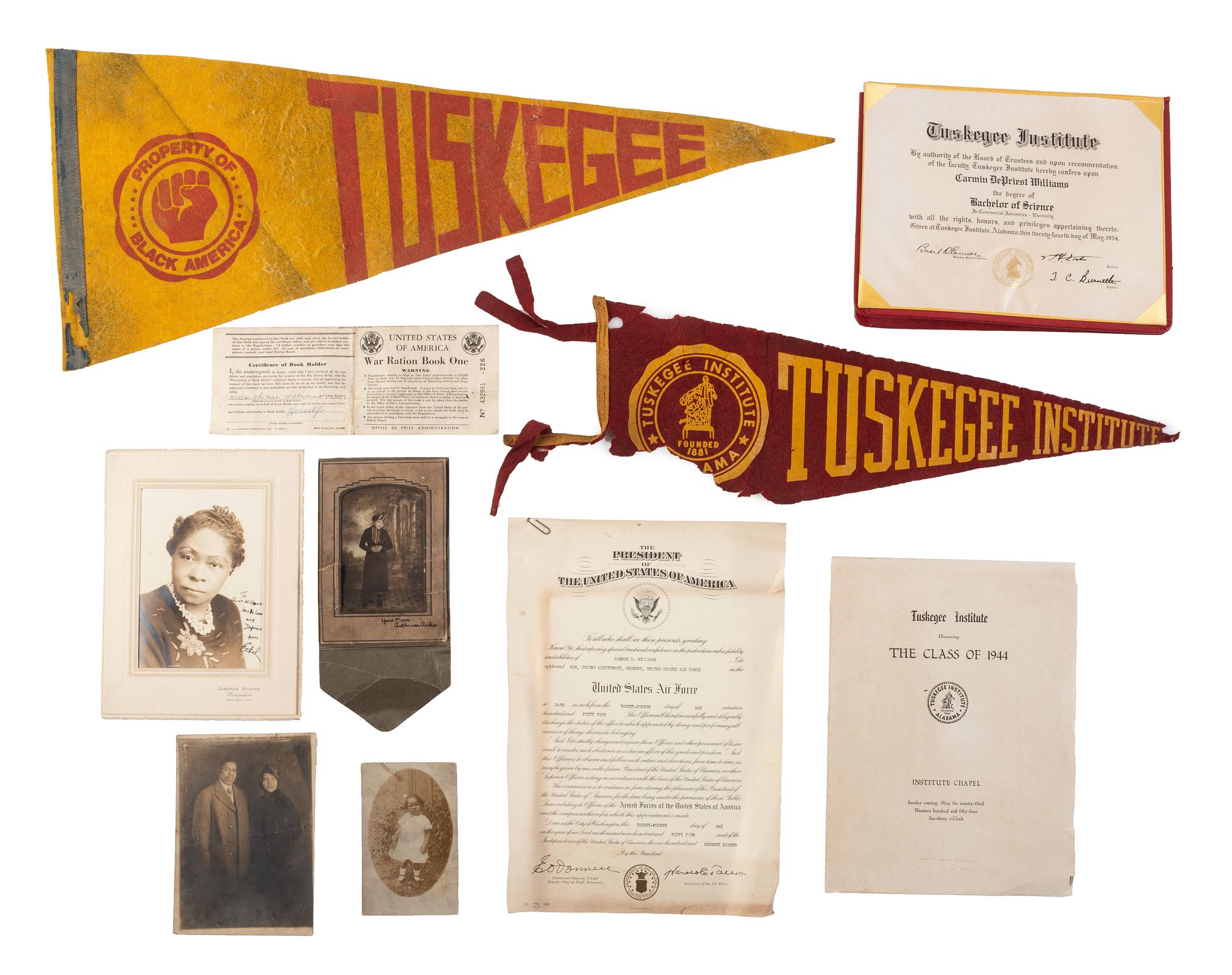 [EDUCATION]. An archive of documents, photographs, and ephemera identified to the Williams Family of Birmingham, Alabama, incl. Tuskegee Institute pennants and other documentation.