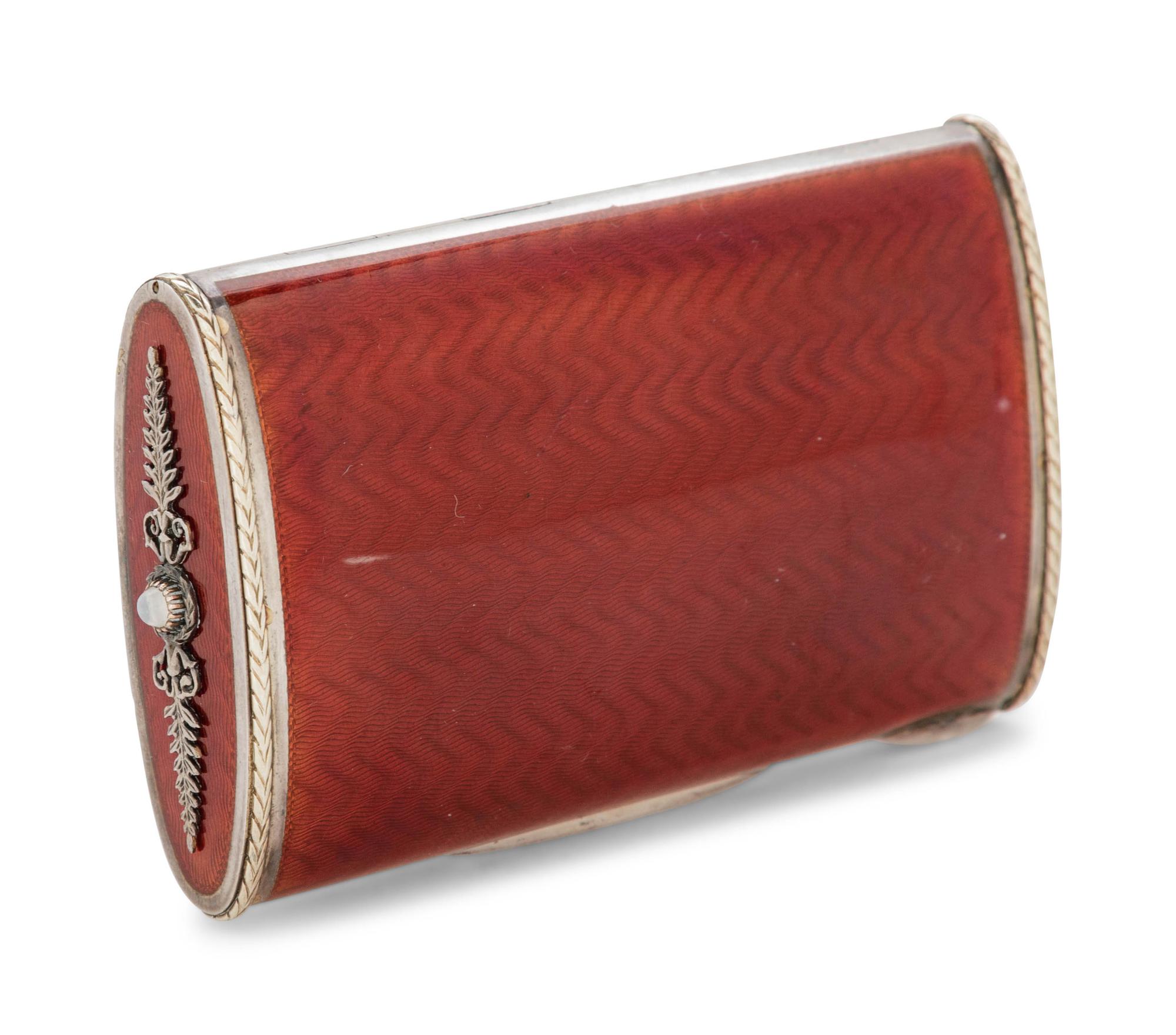 A Fabergé Style Enameled Silver and Diamond Mounted Cigarette Case