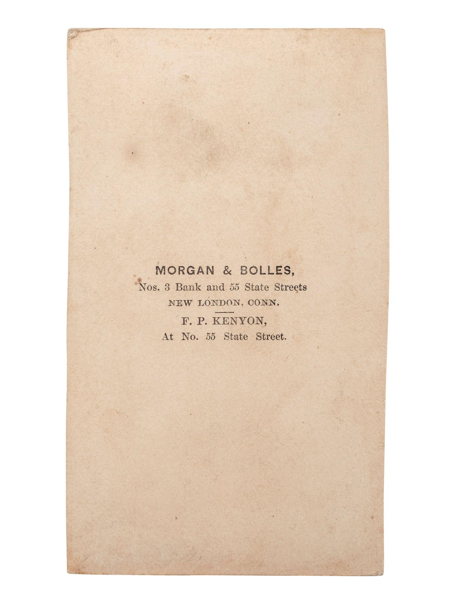 [SLAVERY & ABOLITION]. CDV of Robert Whitehead with white slave children Rebecca and Rosa of New Orleans. New London, CT: Morgan & Bolles, ca 1863-1864.