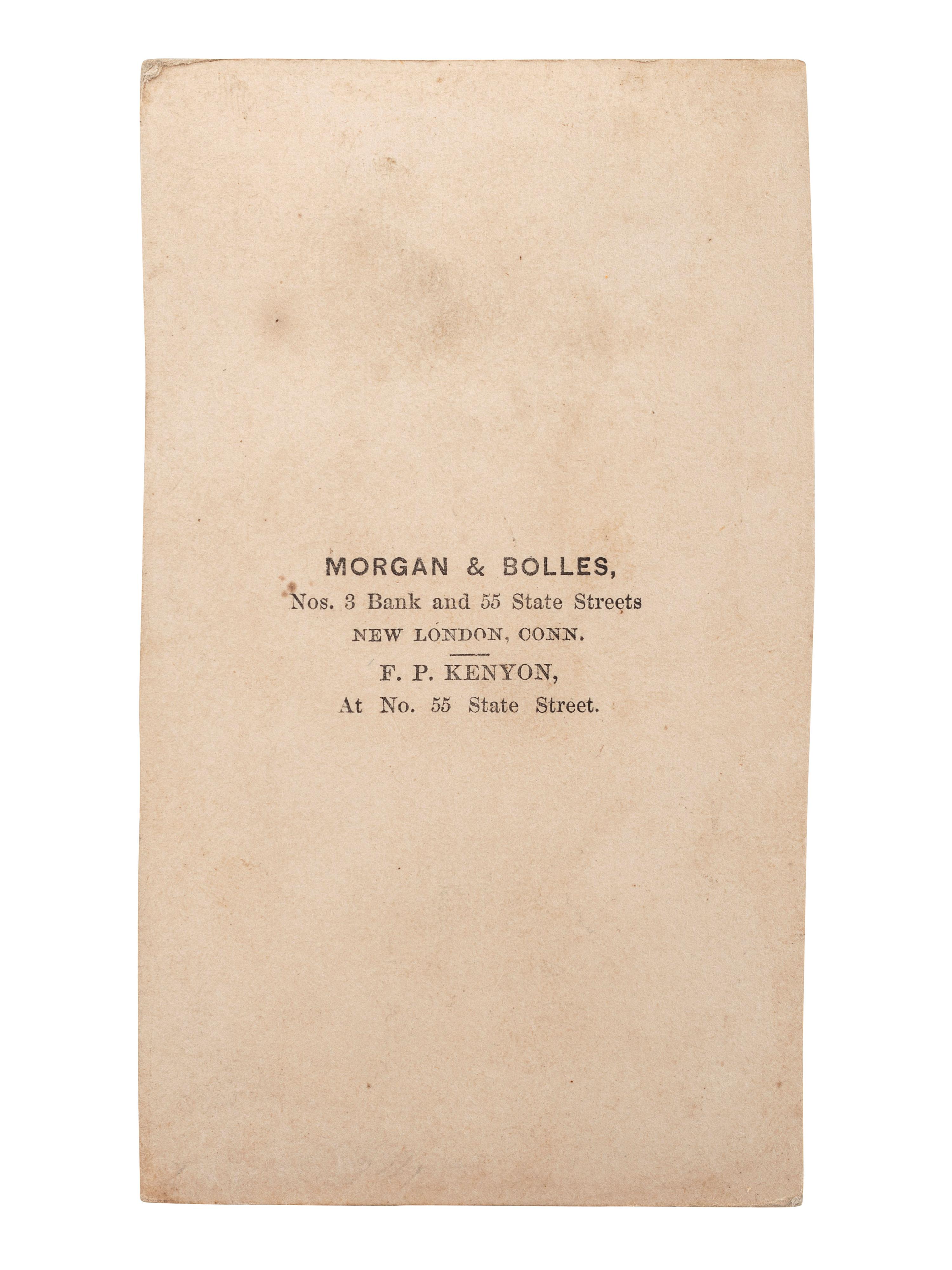 [SLAVERY & ABOLITION]. CDV of Robert Whitehead with white slave children Rebecca and Rosa of New Orleans. New London, CT: Morgan & Bolles, ca 1863-1864.