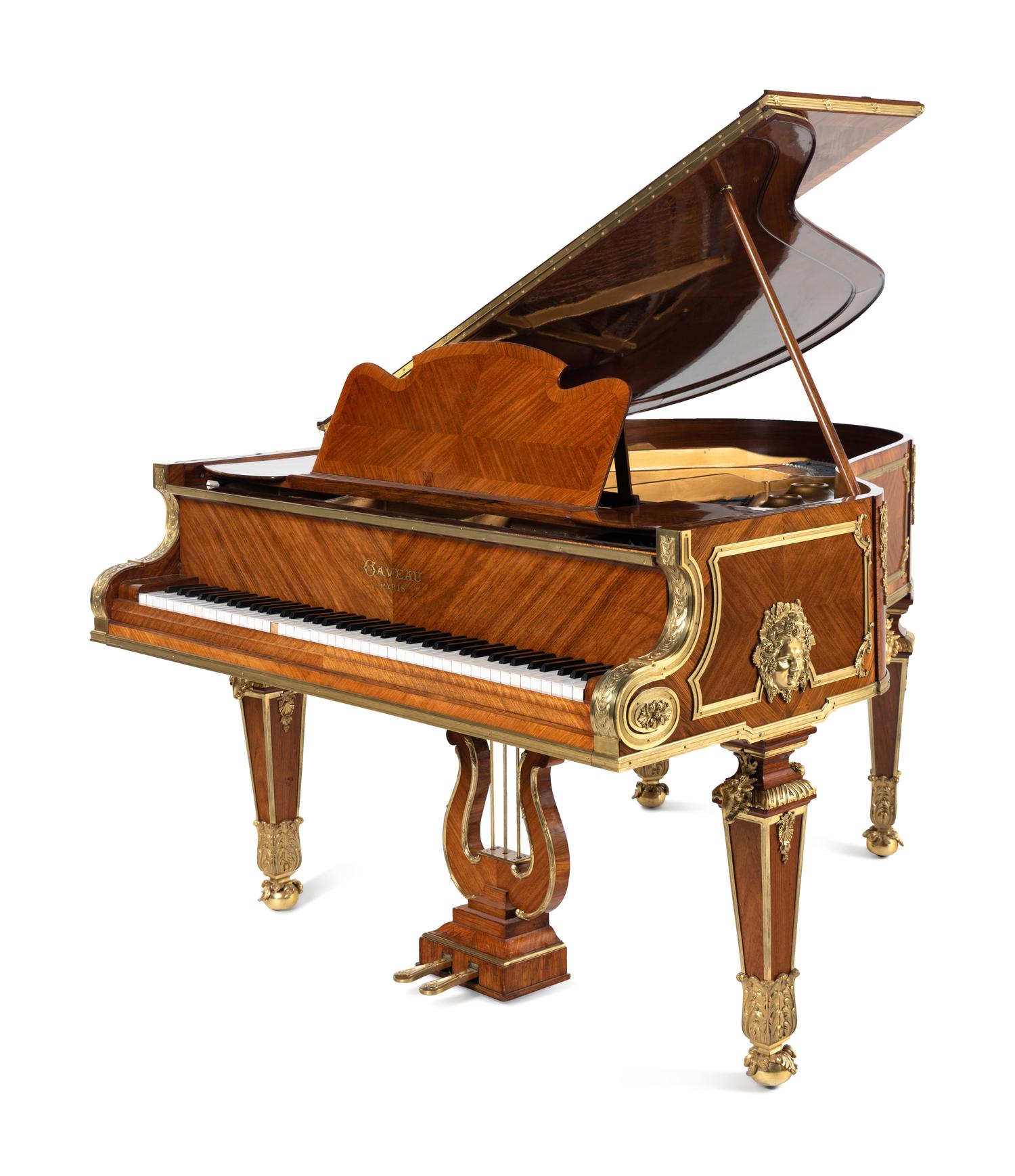 A Régence Style Gilt Bronze Mounted Mahogany, Kingwood and Tulipwood Grand Piano