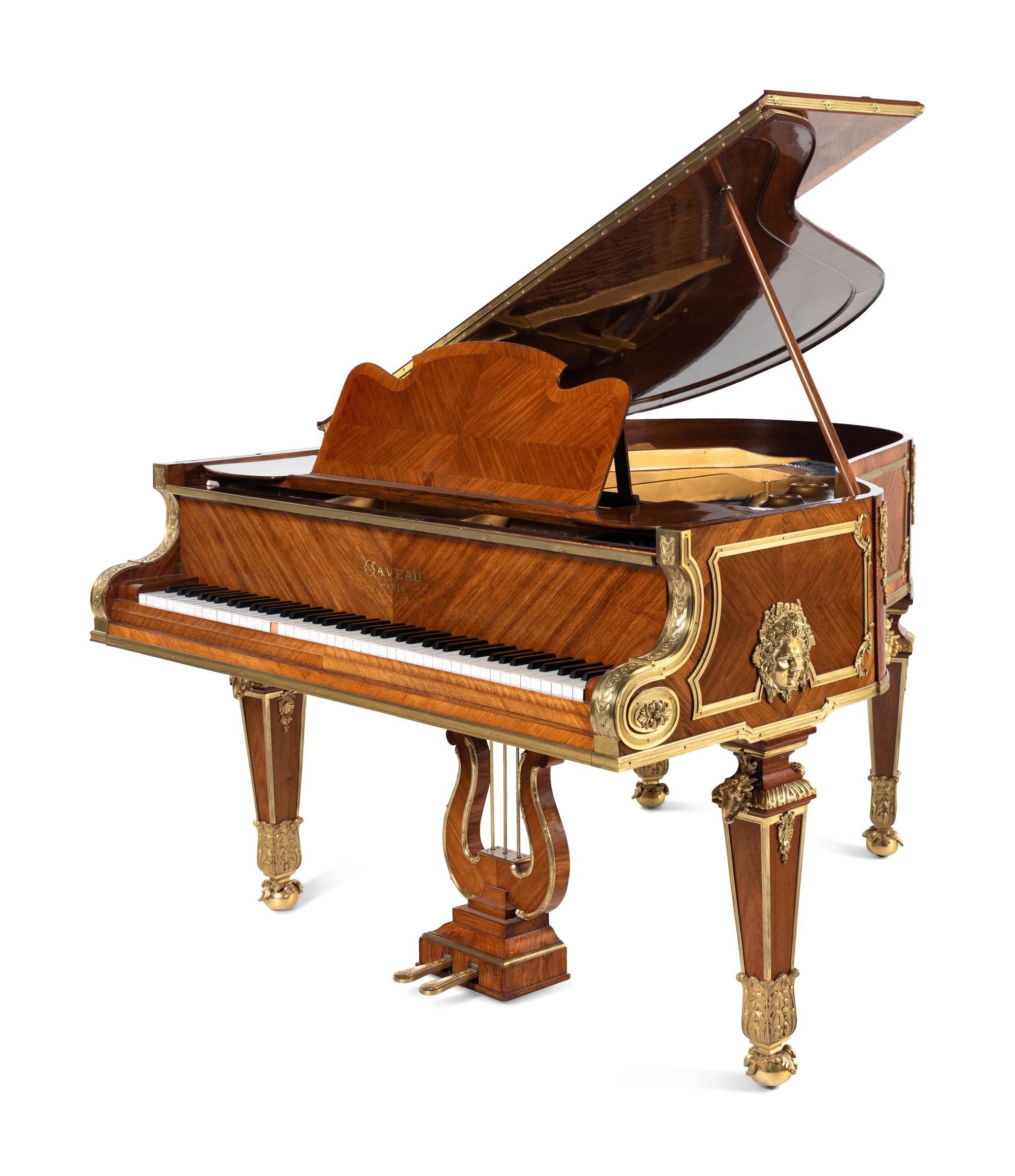 A Régence Style Gilt Bronze Mounted Mahogany, Kingwood and Tulipwood Grand Piano