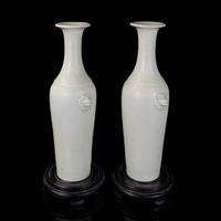 A Pair of Chinese Blanc de Chine Porcelain Vases 德化白瓷鋪首耳瓶一對