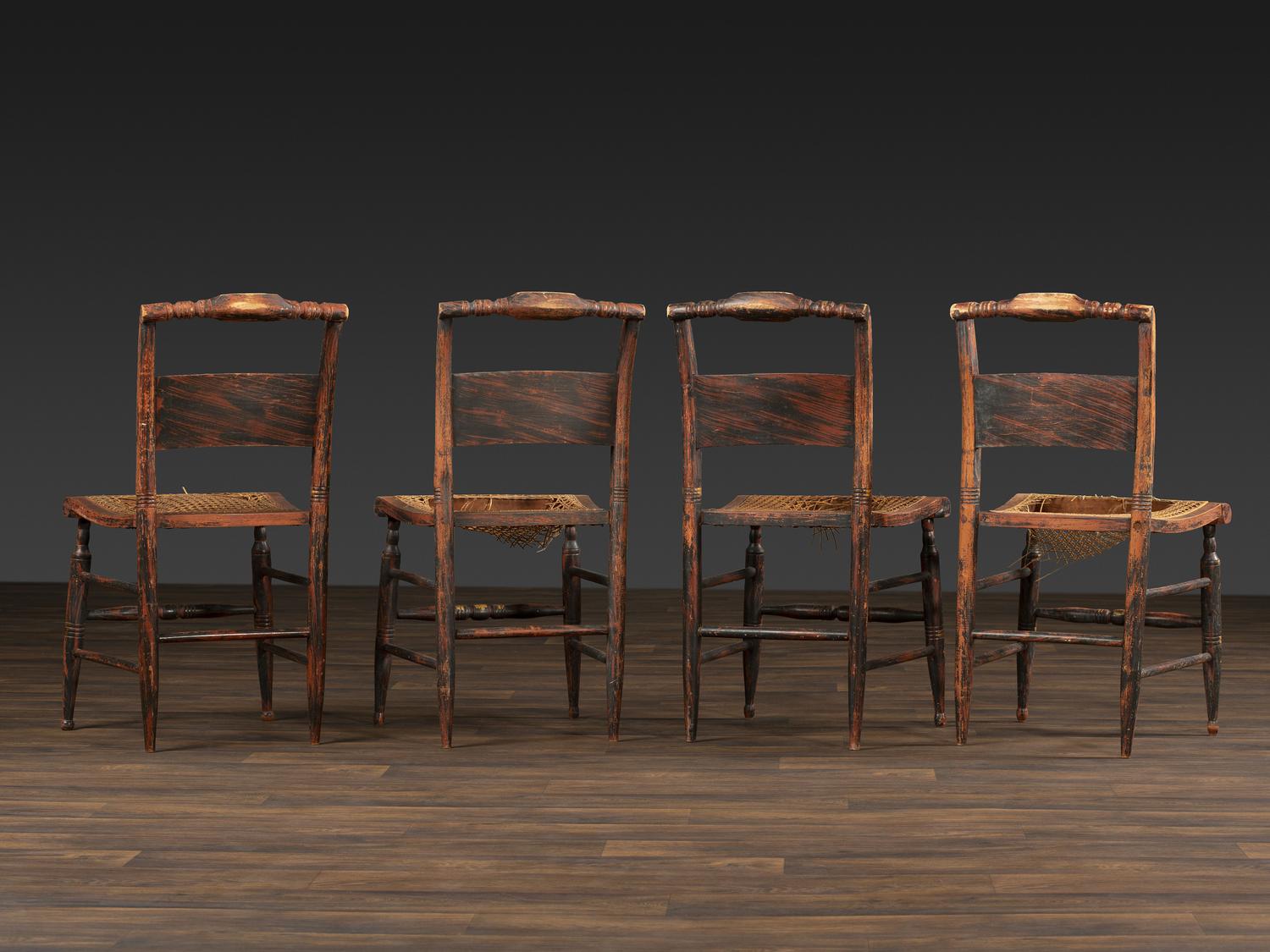 A Set of Four Classical 'Fancy' Stenciled Cane-Seat Side Chairs