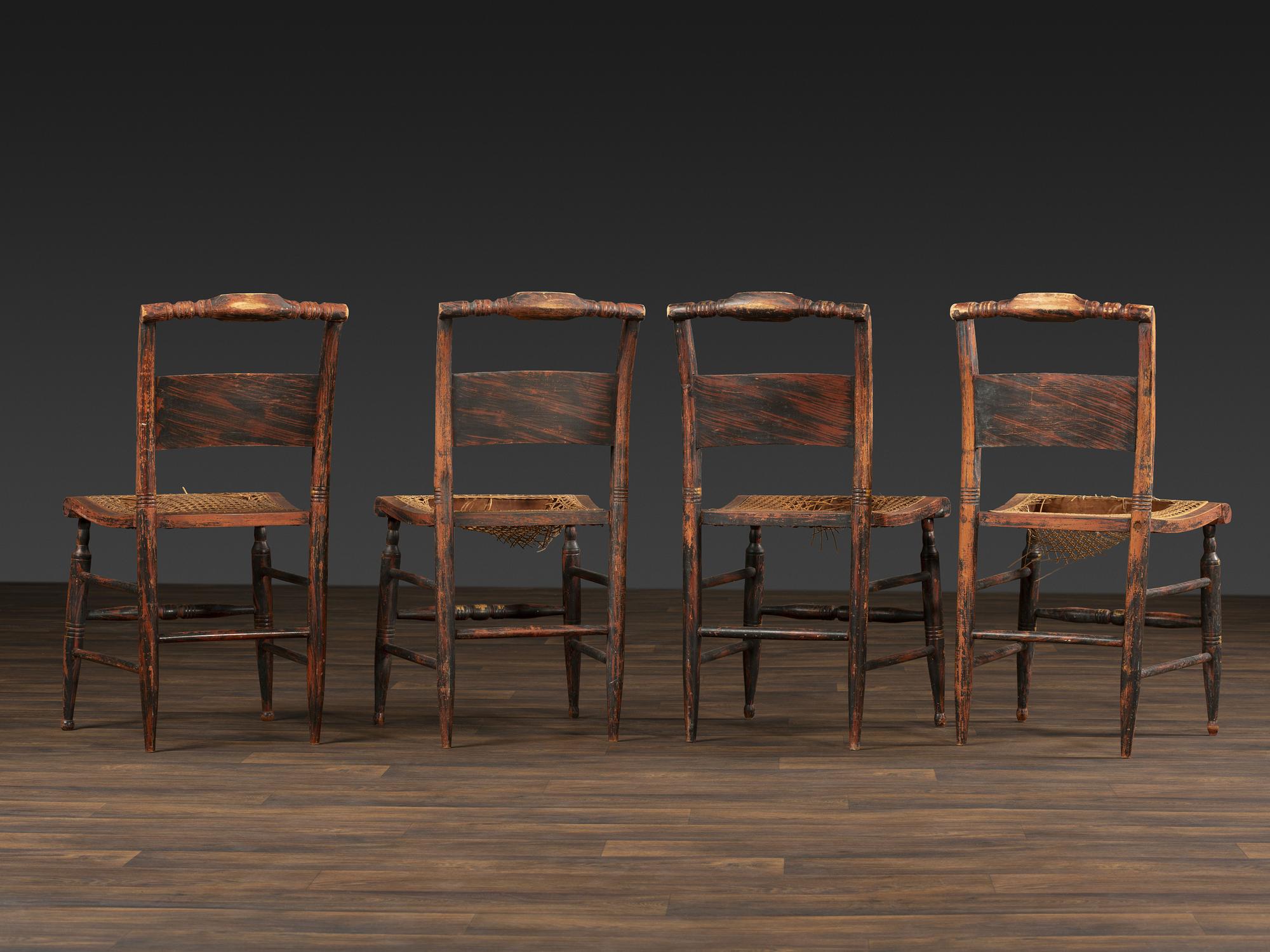 A Set of Four Classical 'Fancy' Stenciled Cane-Seat Side Chairs