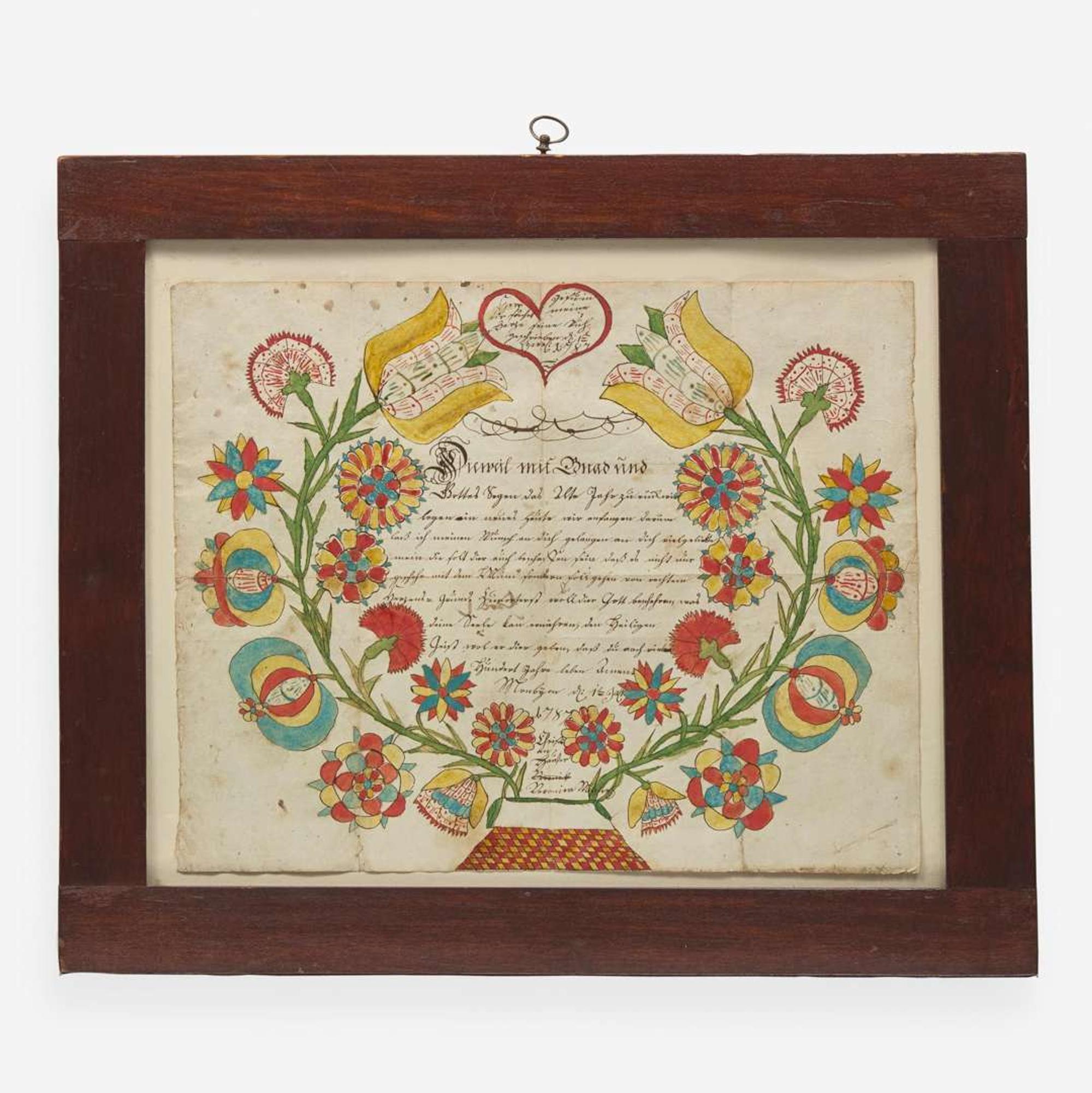 A Fraktur: Floral arrangement with verse Dated, "1787"