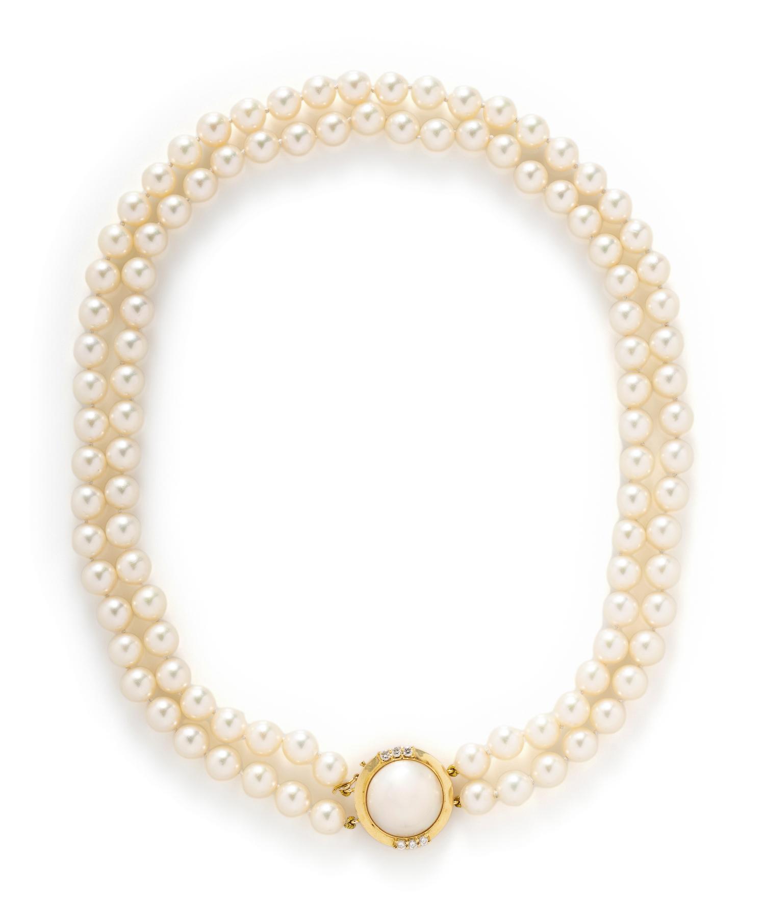 CULTURED PEARL AND DIAMOND NECKLACE