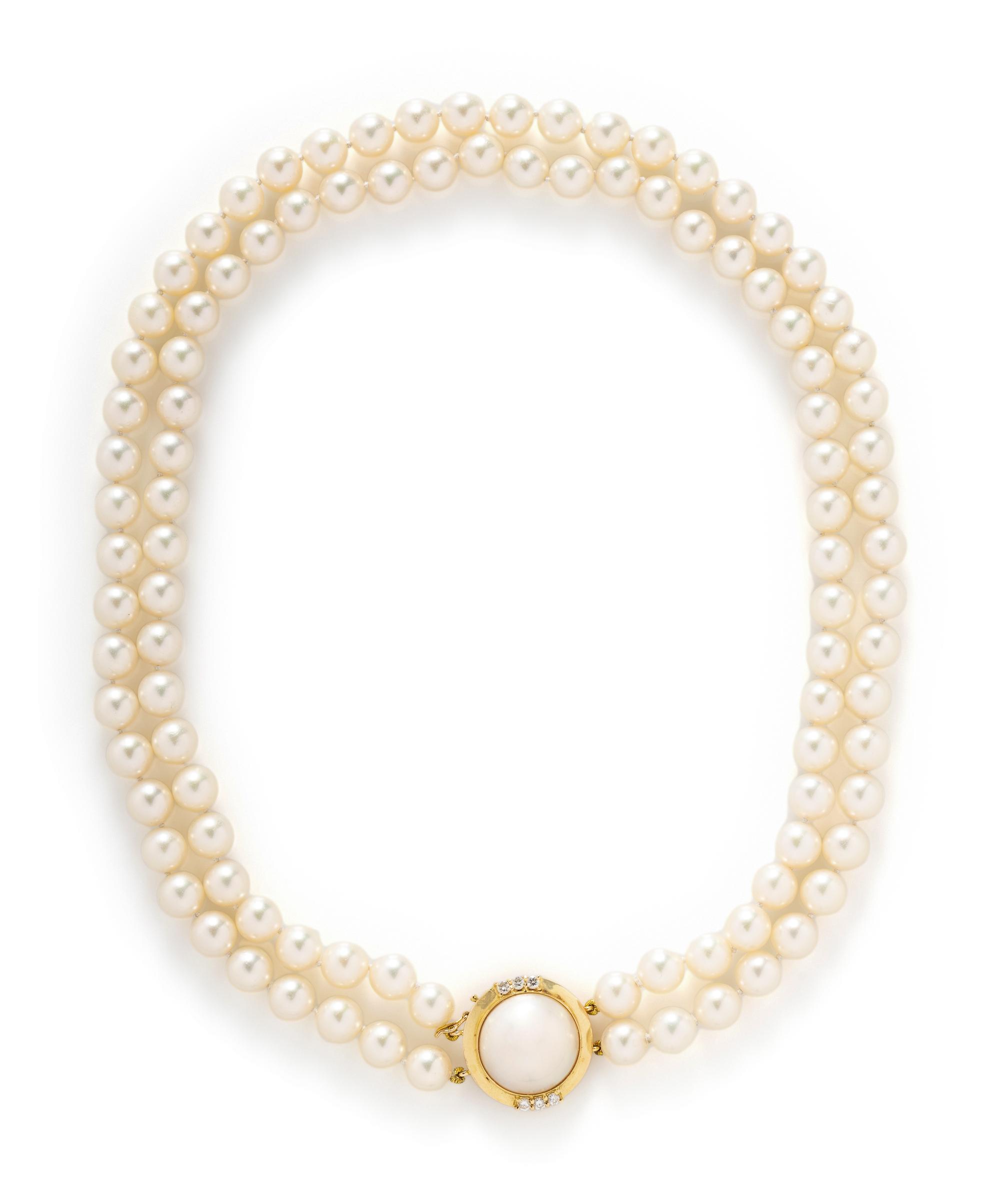 CULTURED PEARL AND DIAMOND NECKLACE