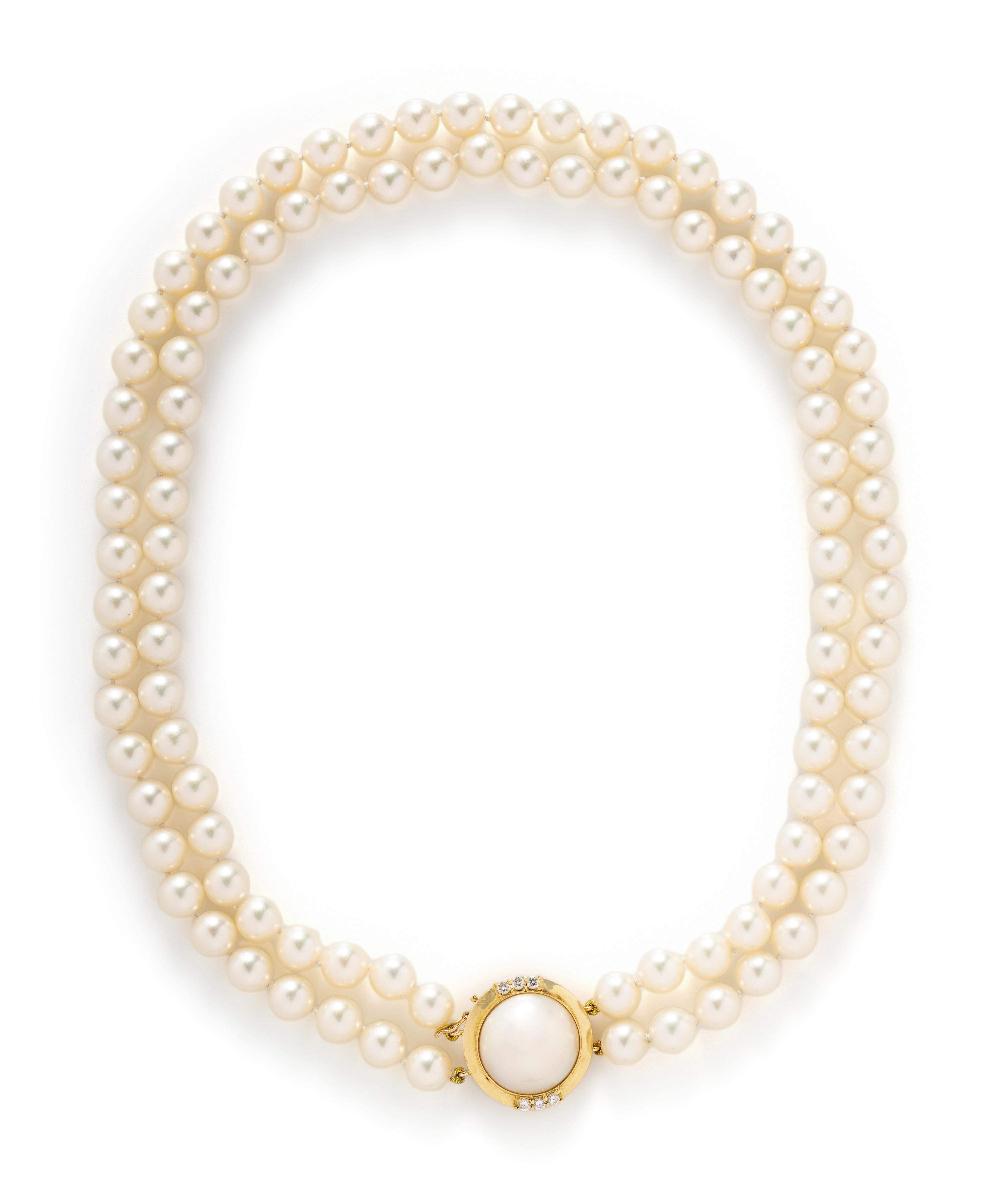 CULTURED PEARL AND DIAMOND NECKLACE