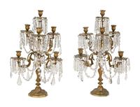 A Pair of Rococo Style Gilt Bronze and Cut Glass Swag Three-Light Candelabra — 20TH CENTURY