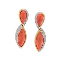 BICOLOR GOLD, CORAL AND DIAMOND EARCLIPS