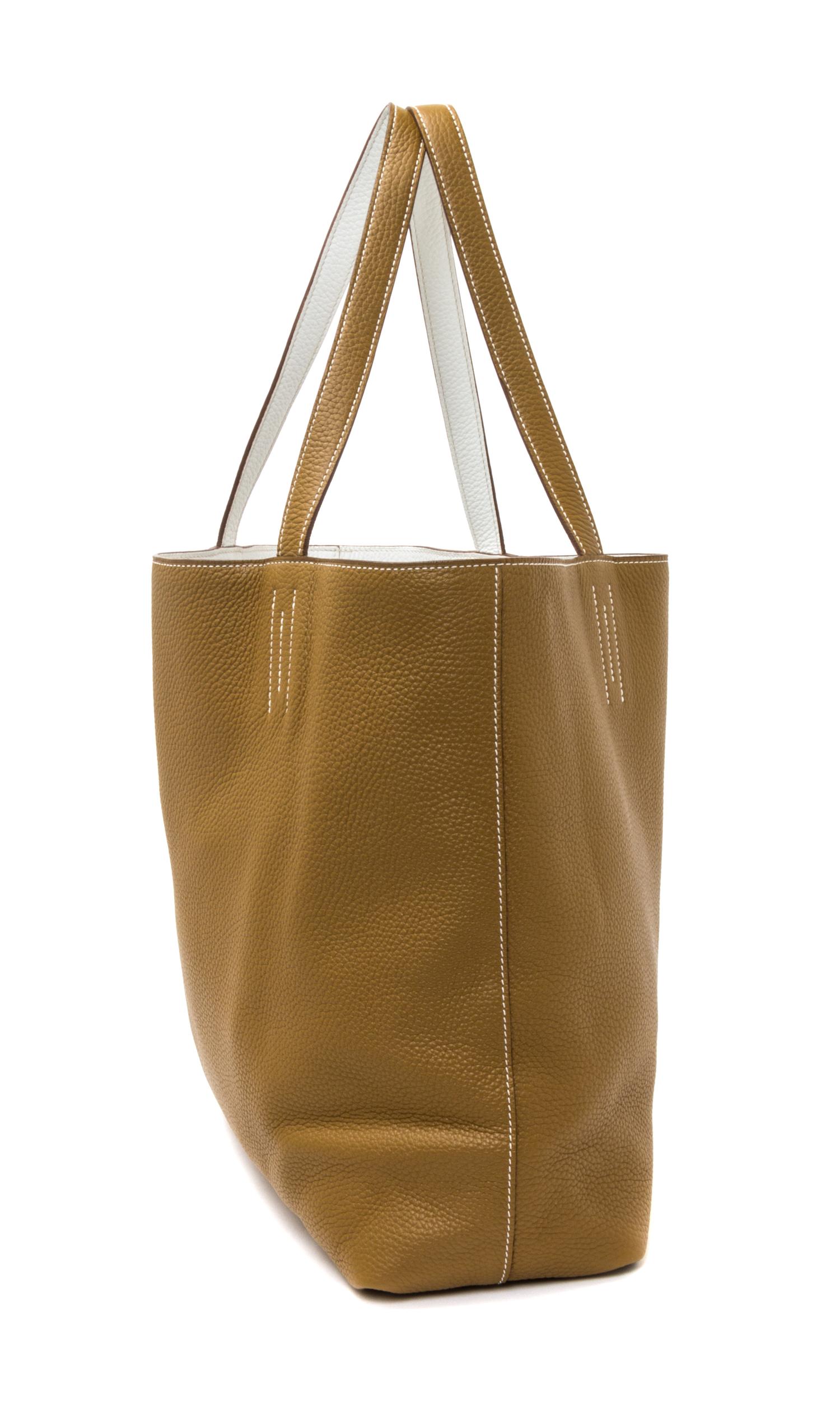 An Hermes Blanc/Chamois 45cm Taurillon Clemence Double Sens Tote, 17.5" x 15.5" x 5".