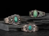 Fred Harvey Era Navajo Sterling Silver and Turquoise Cuff Bracelets