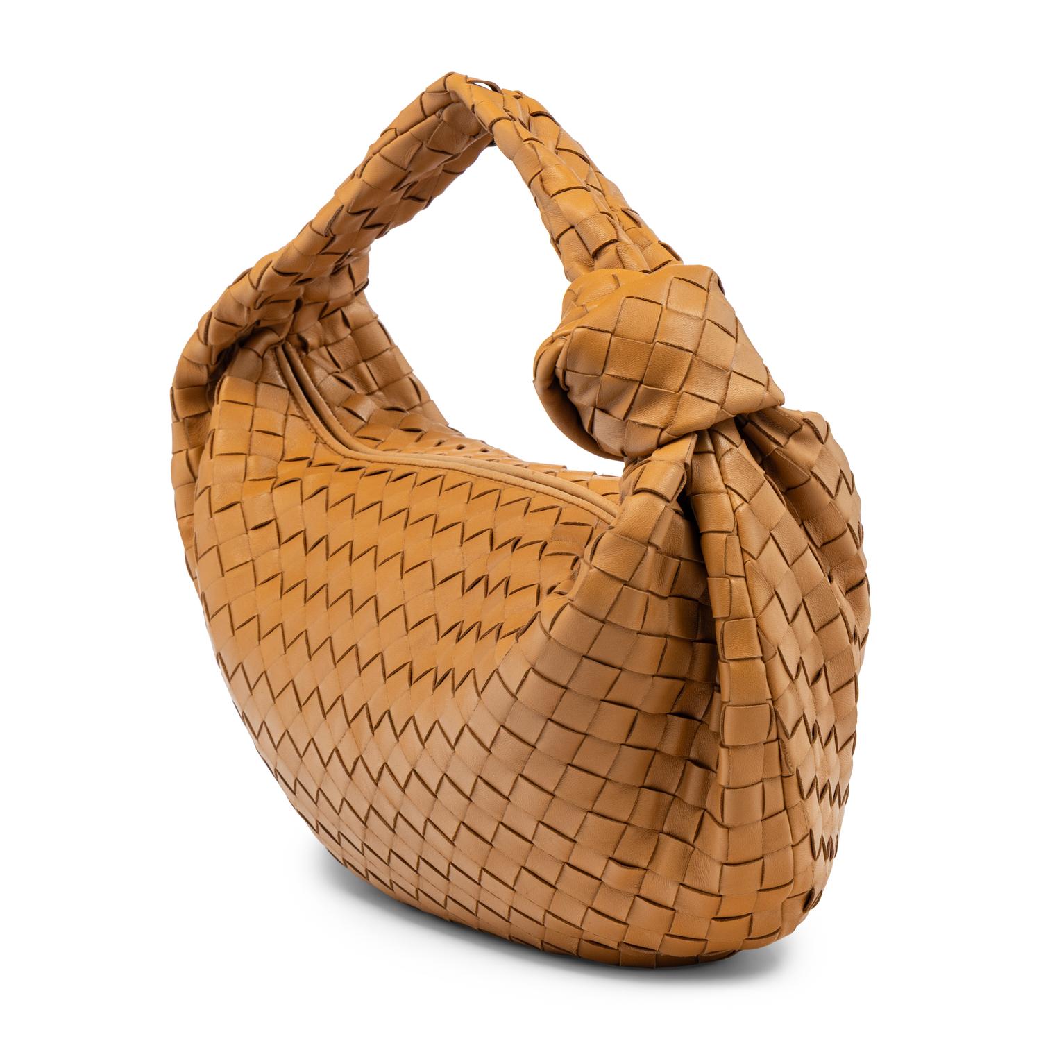 BOTTEGA VENETA, JODIE BAG IN TAN INTRECCIATO LEATHER