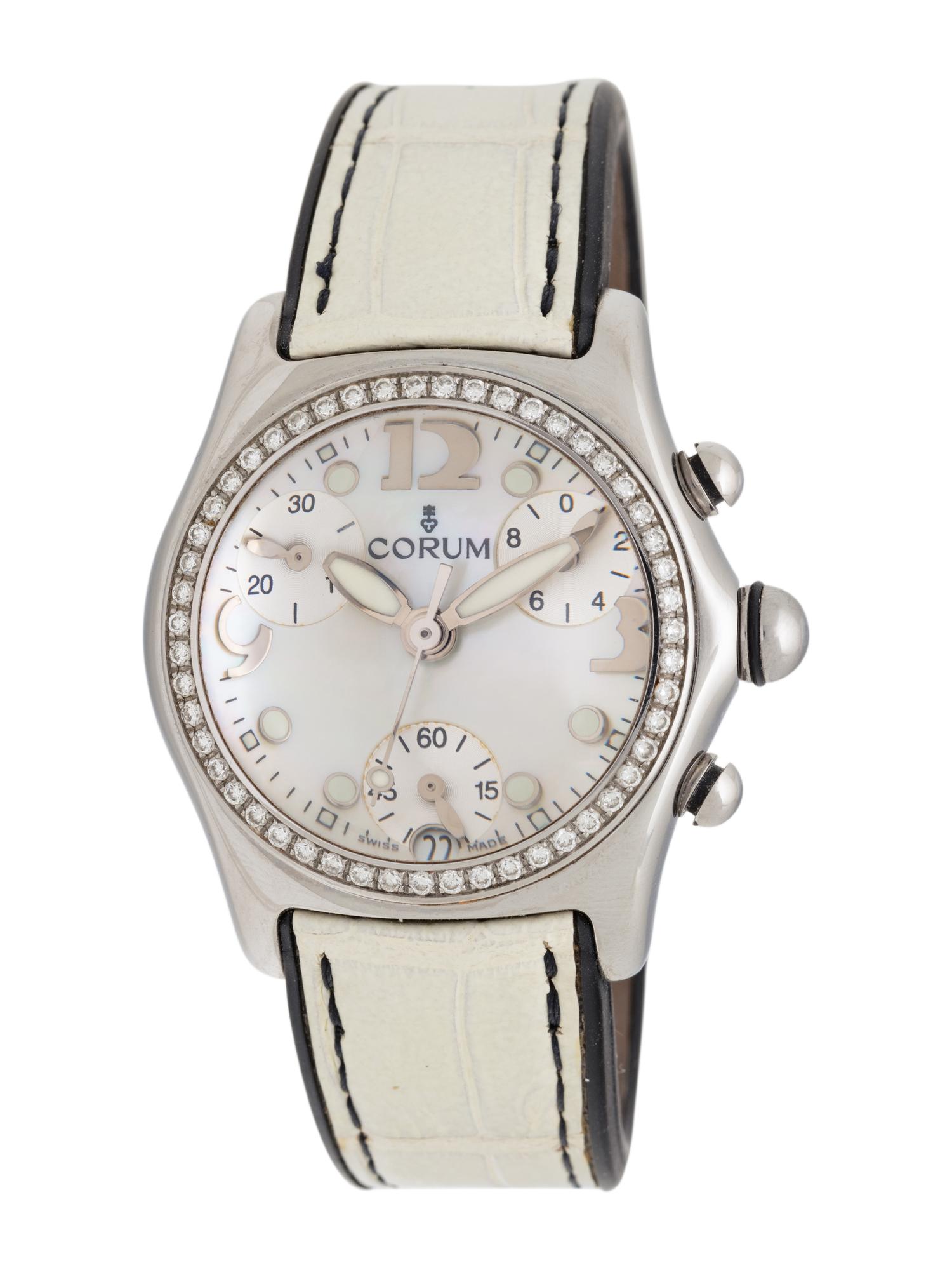 CORUM, REF. 196.151.47 STAINLESS STEEL AND DIAMOND 'BUBBLE' CHRONOGRAPH WATCH