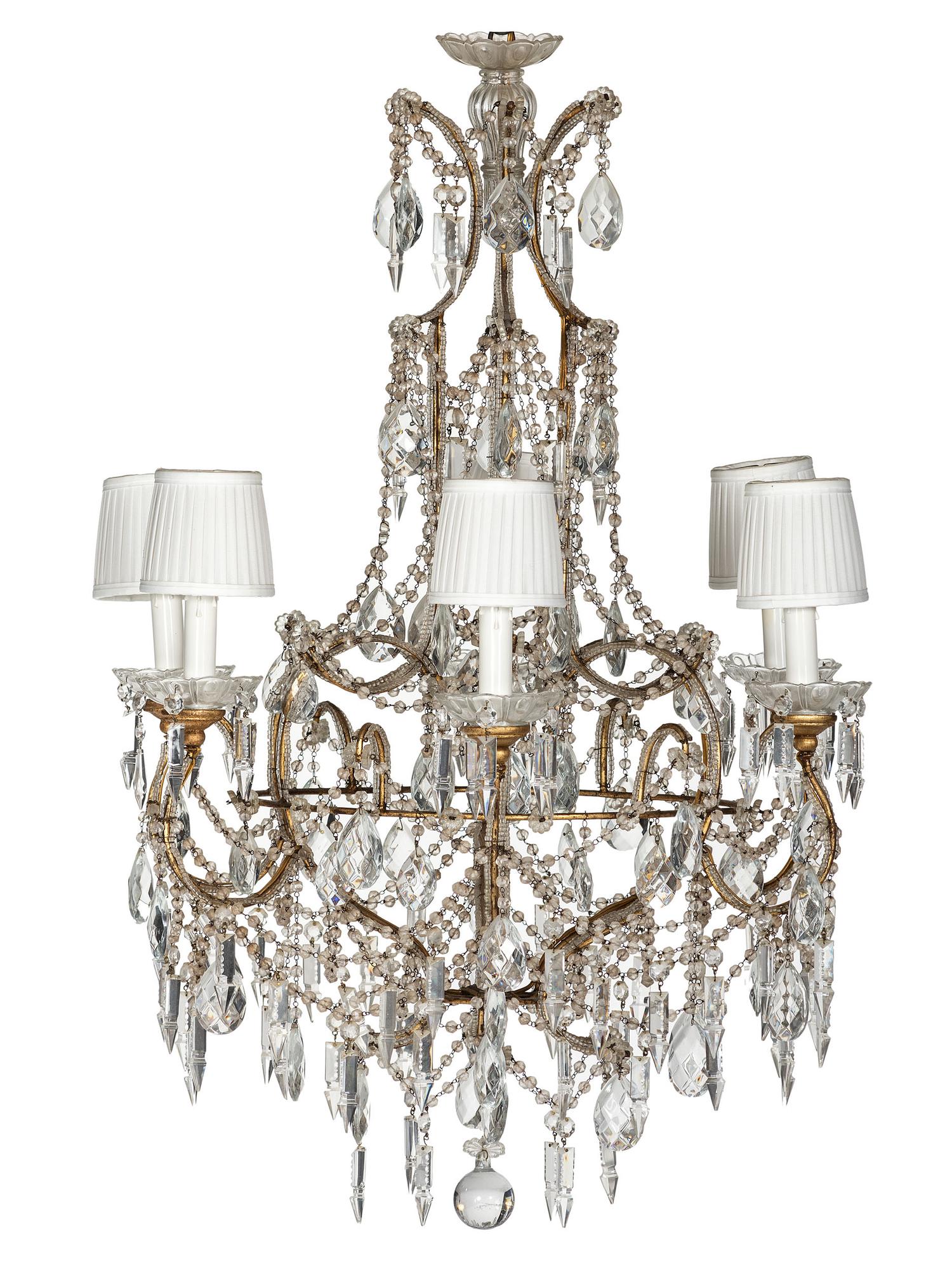 A Louis XVI Style Six-Light Crystal Chandelier
