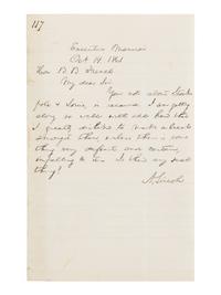LINCOLN, Abraham (1809-1865). Autograph letter signed ("A. Lincoln") to Benjamin Brown French. Executive Mansion, [Washington, D.C.], 14 October 1861.