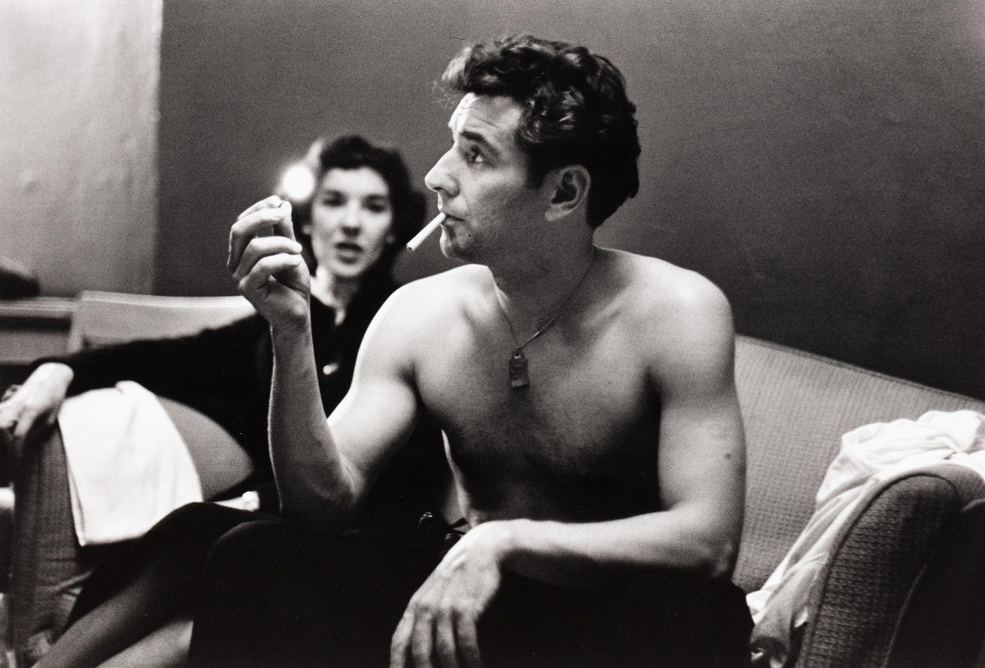 Ruth Orkin (1921-1985) Leonard Bernstein with Sister Shirley in Green Room at Carnegie Hall, NYC, 1950