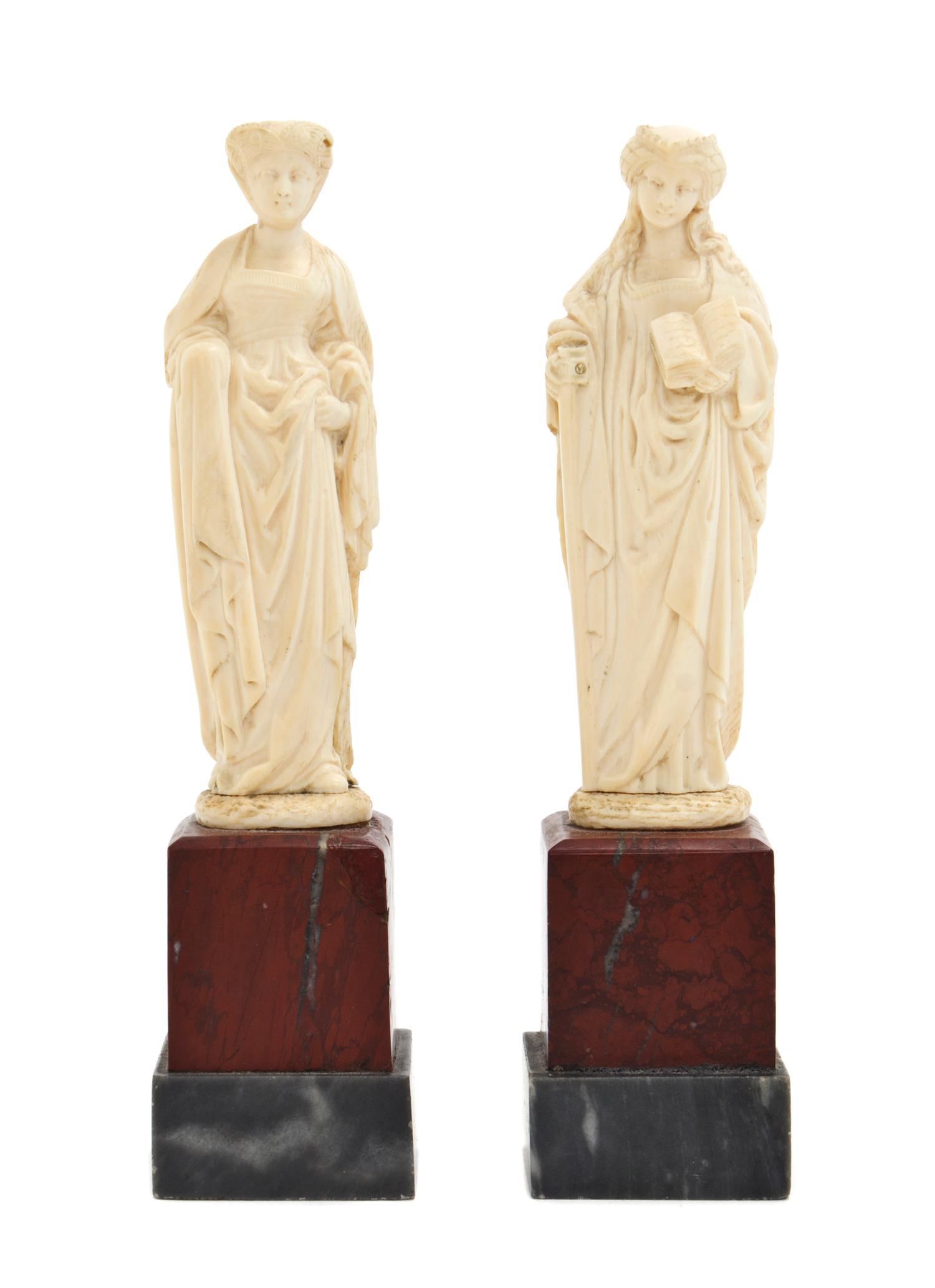 Two Continental Carved Ivory Figures, Height 6 inches.