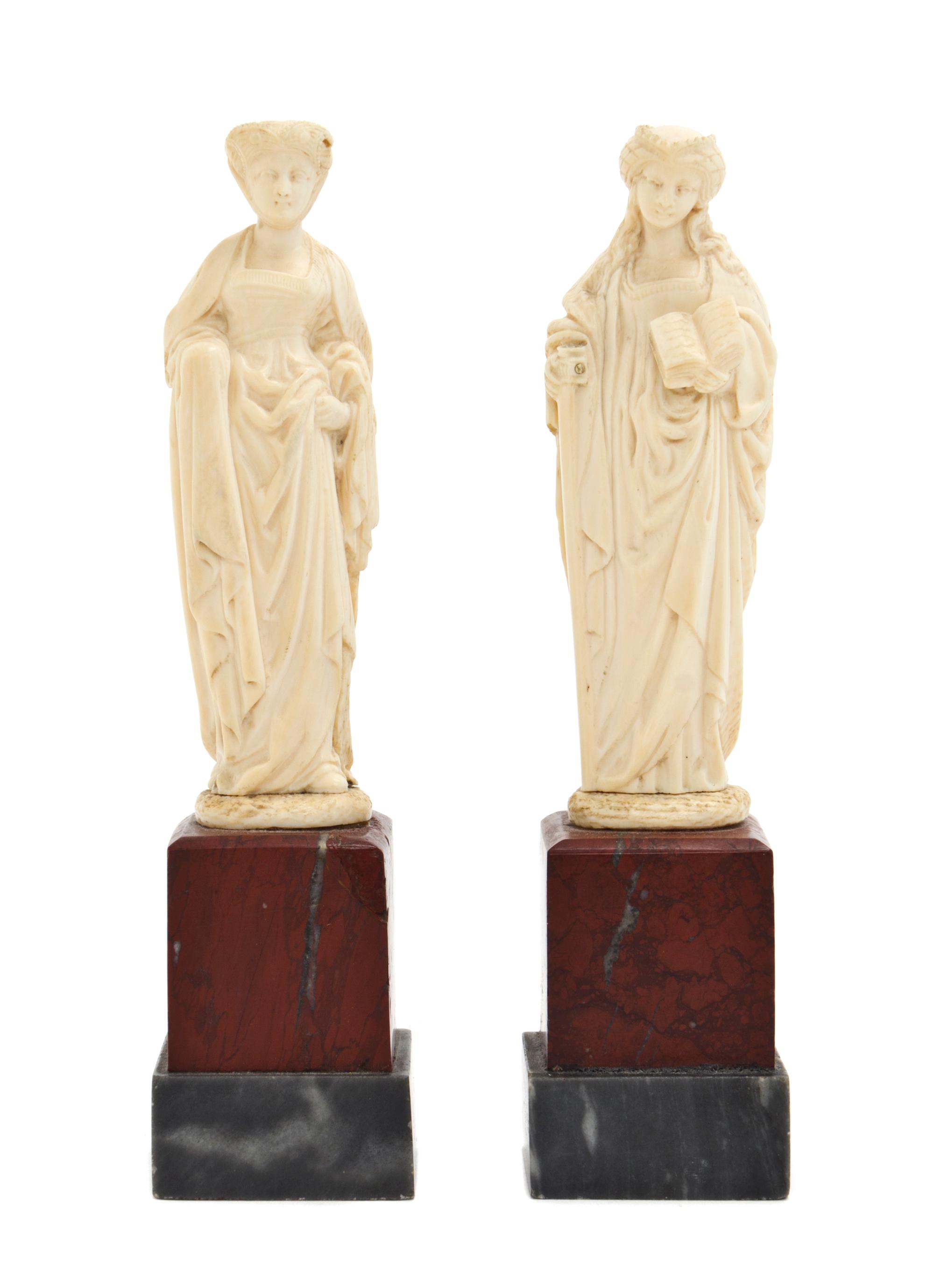 Two Continental Carved Ivory Figures, Height 6 inches.