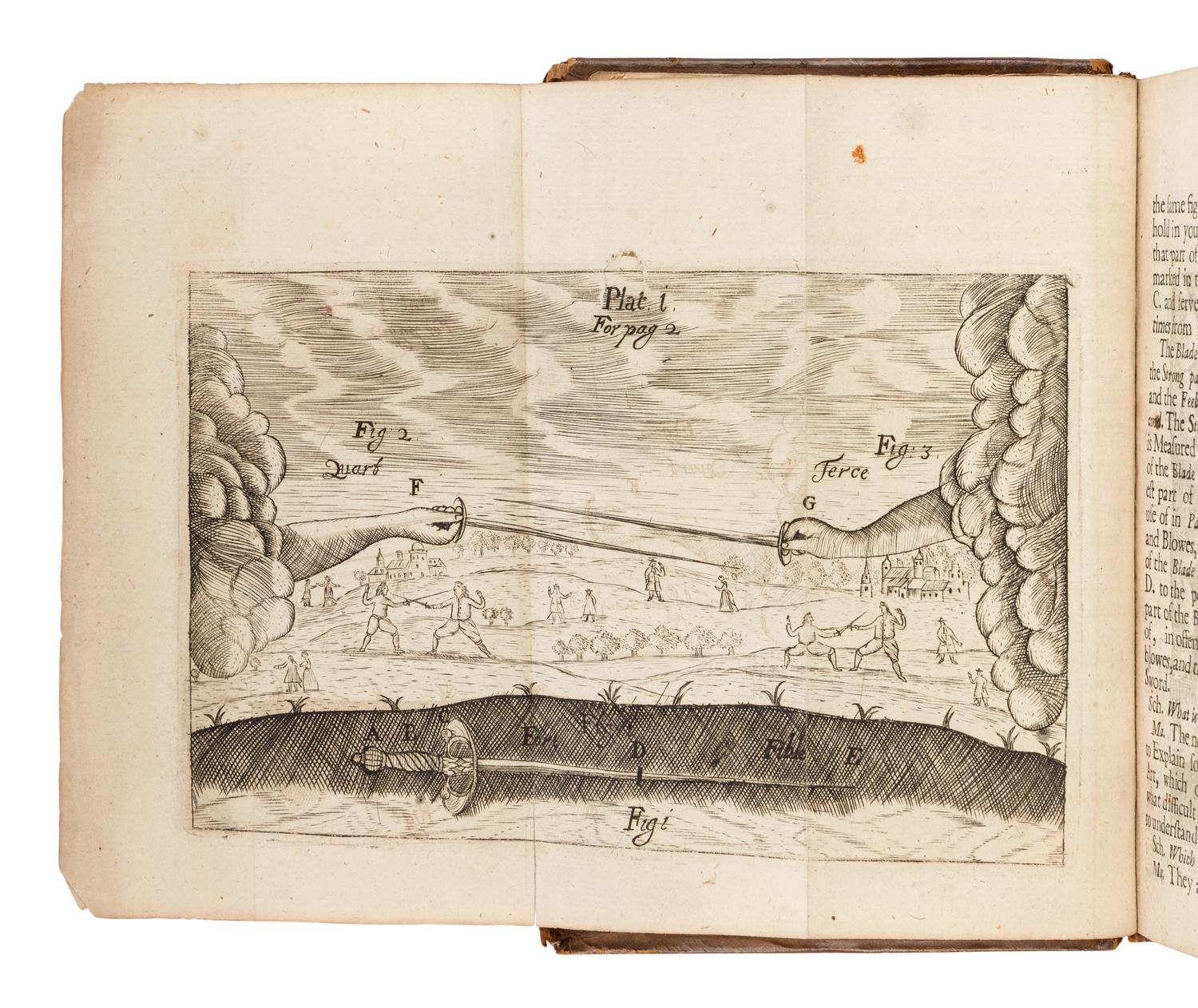HOPE, William, Sir (1664-1729). The Compleat Fencing-Master: In which is fully Described the whole Guards, Parades and Lessons belonging to the Small-Sword; as also the best rules for playing against either artists or others, with blunts or sharps . London: for Dorman Newman, 1692.