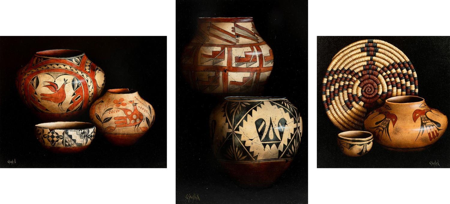 Three Works: Three Pottery Jars , Basket Tray with Two Jars and Two Pottery Jars