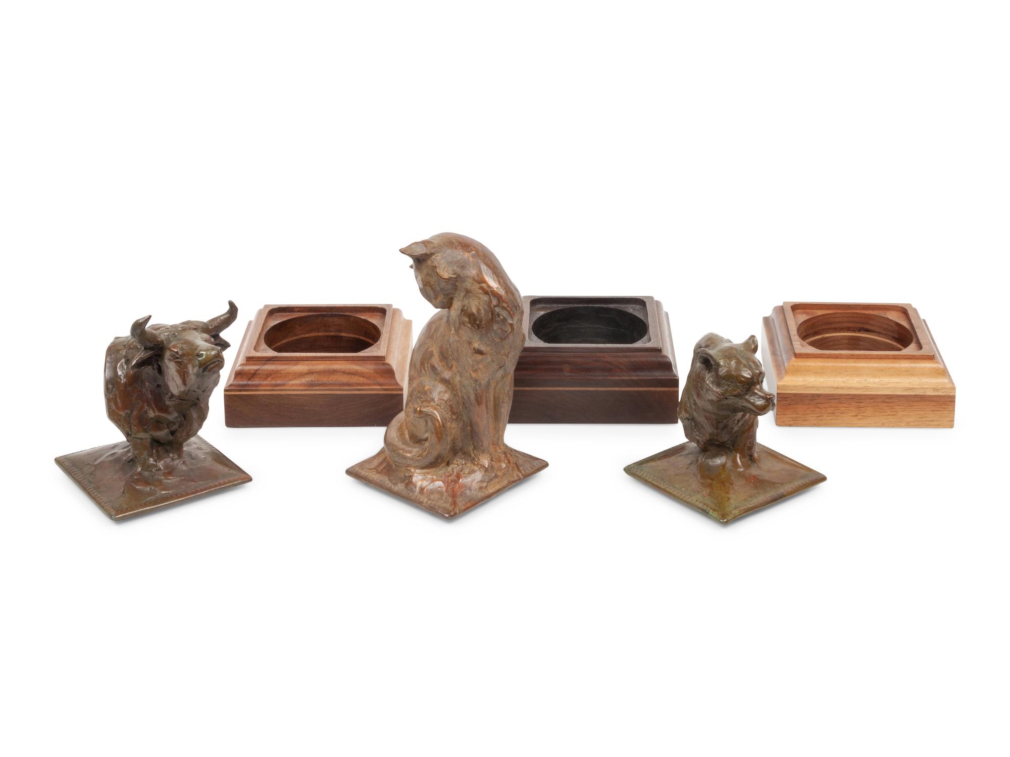 Three Sculptures: Cat , edition 25/100; Bear , edition 5/100; and Steer Head , edition 5/100
