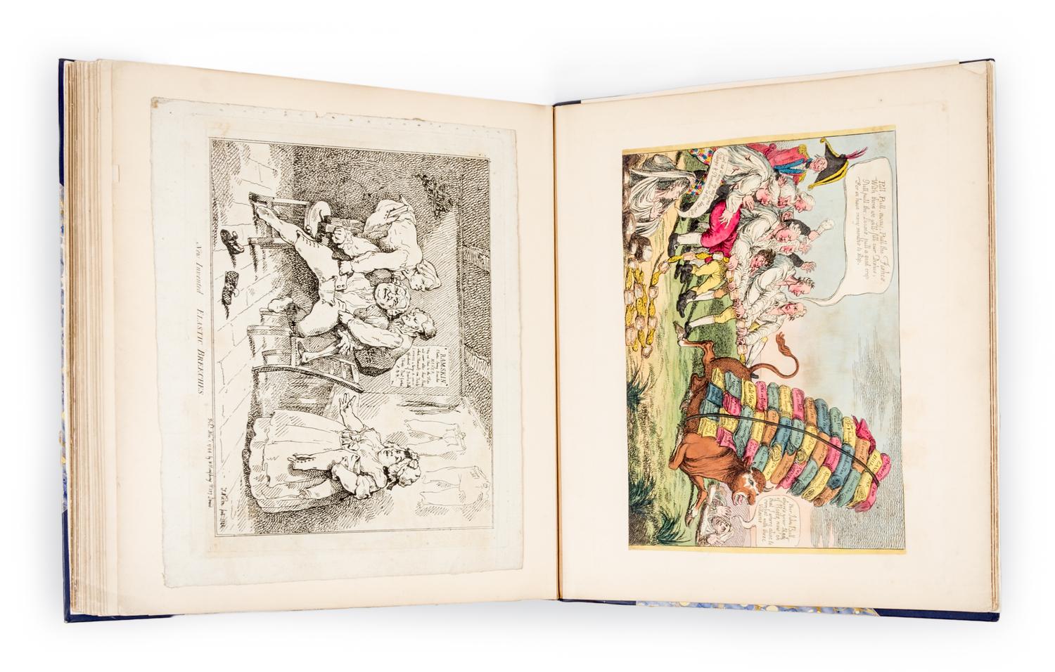 (CARICATURE) GILLRAY, JAMES, et al. A palimpsest with Gillray-era caricatures. Folio, with 50 b/w plates.