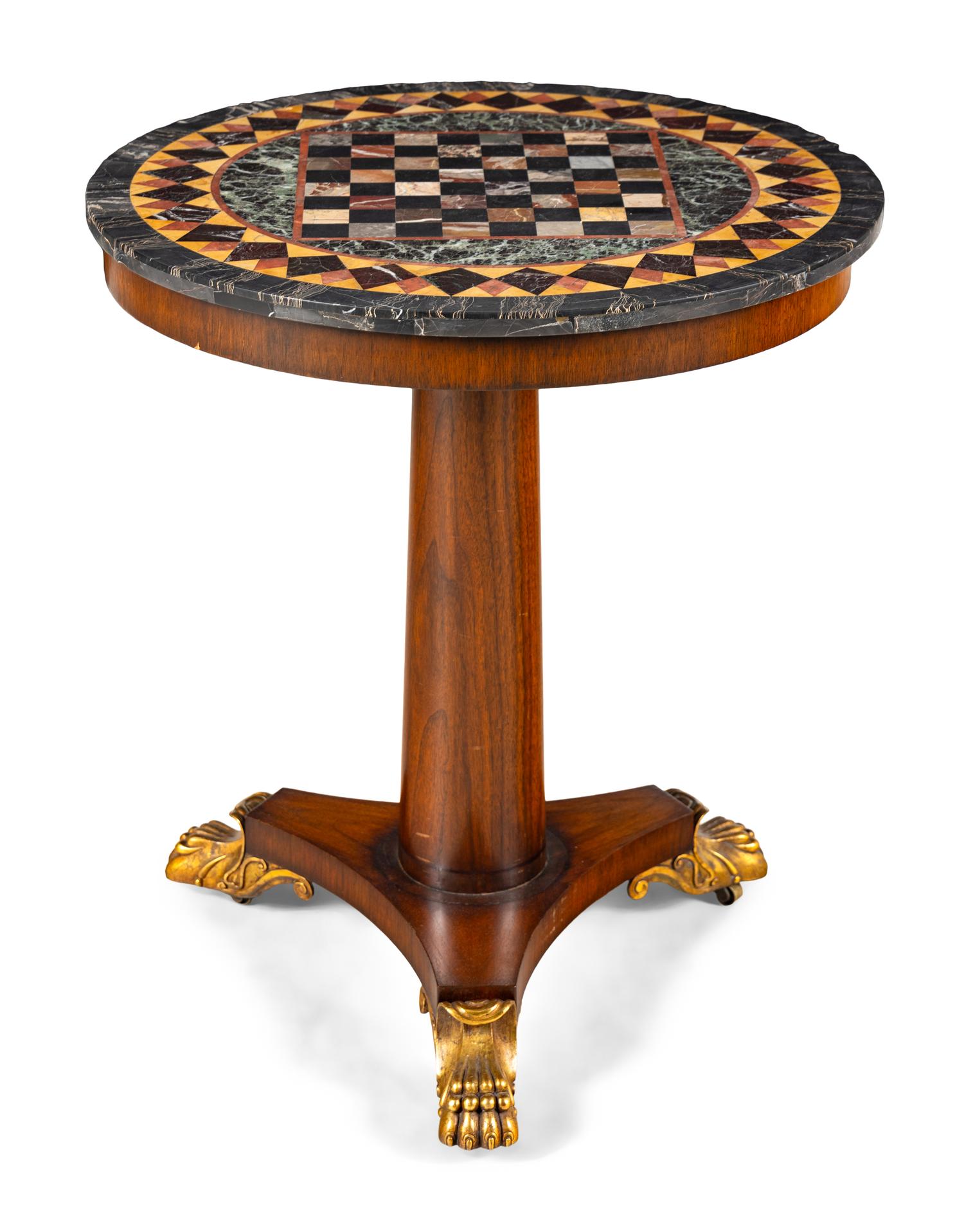 An Empire Style Parcel Gilt Pietra Dura Table