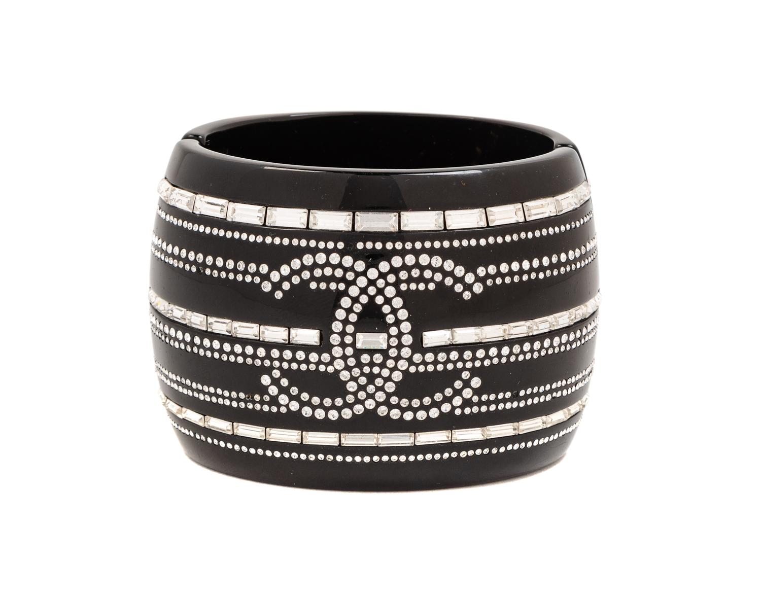 Chanel Black Resin and Rhinestone Cuff, 2009 Width: 2.25"