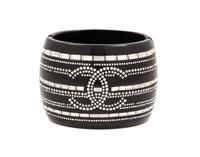 Chanel Black Resin and Rhinestone Cuff, 2009 Width: 2.25"